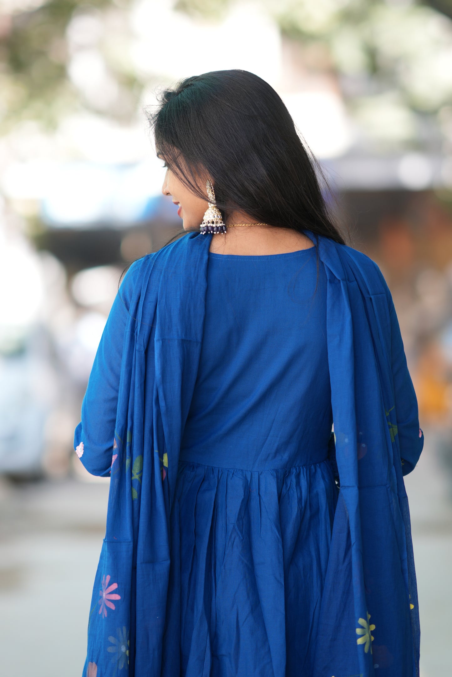 Blue Colour Mul Cotton anarkali 3 Piece Set With Complete Lining