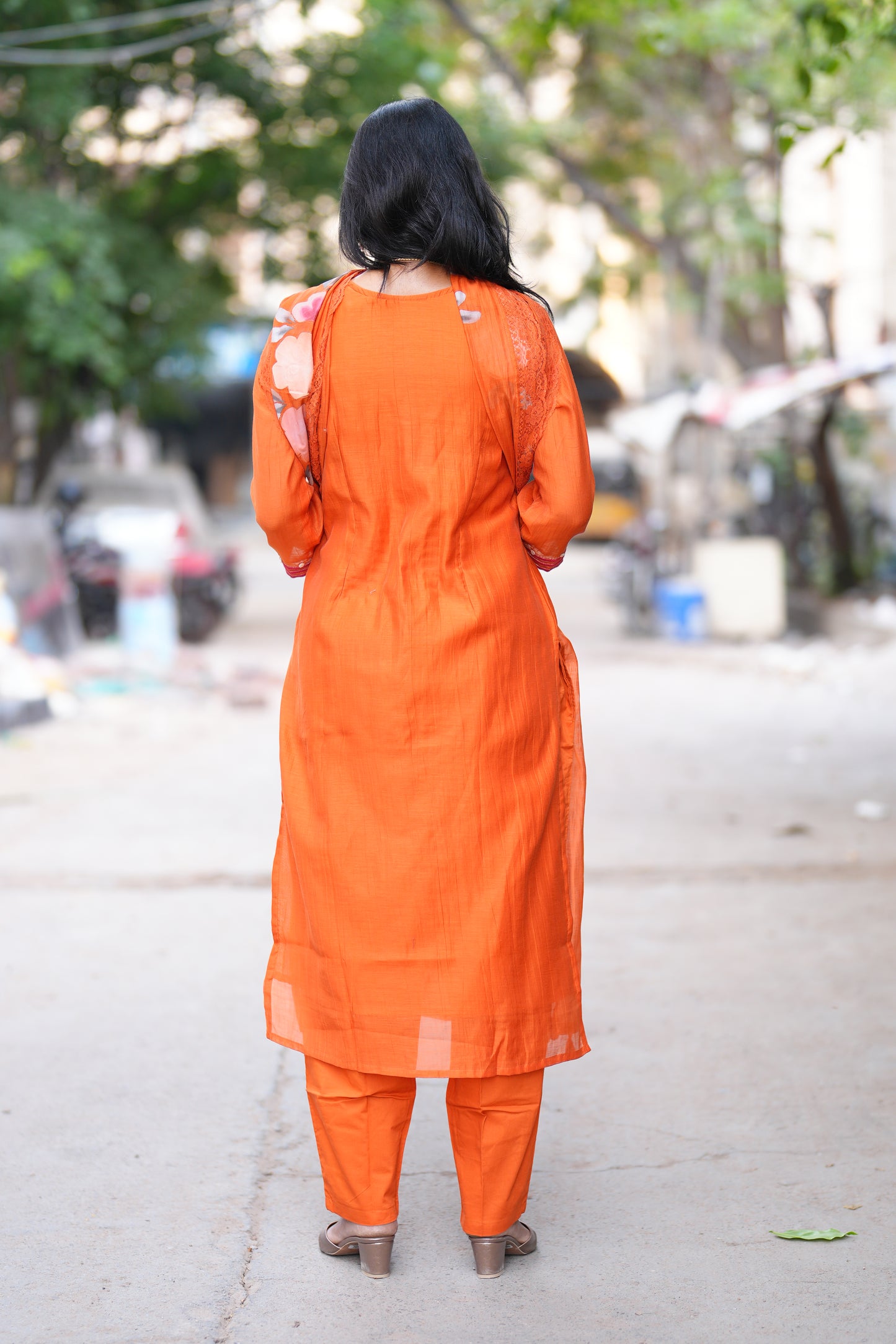 Orange Color viscose Fabric Party Wear 3 Piece Set with Heavy Dupatta