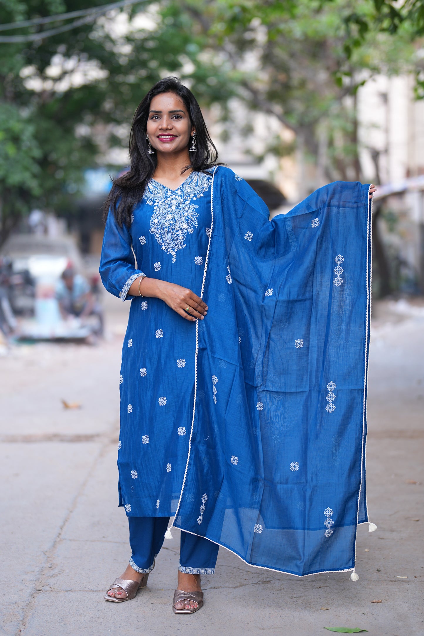 Blue Color Viscose Fabric Designer Wear 3 piece Set