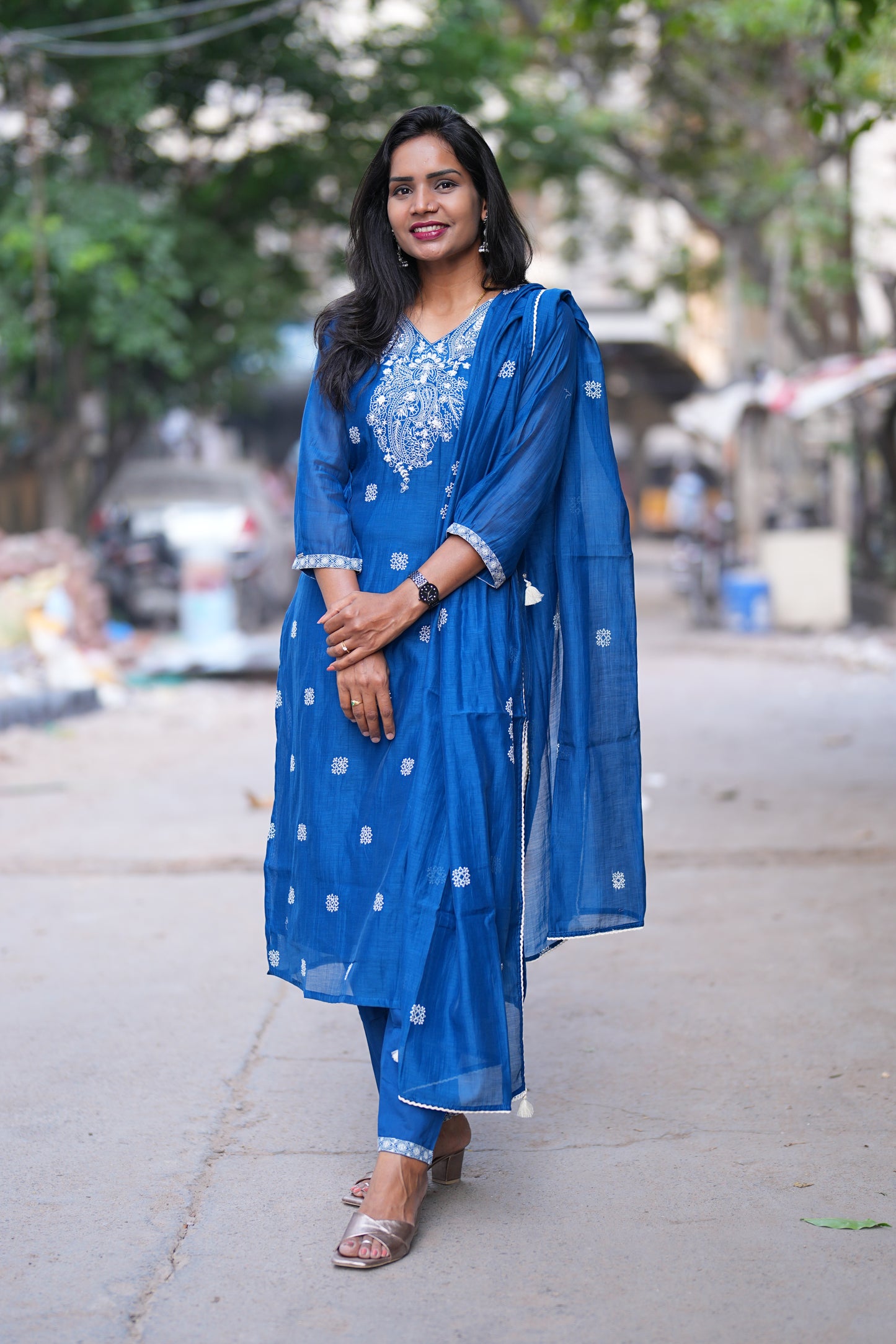 Blue Color Viscose Fabric Designer Wear 3 piece Set