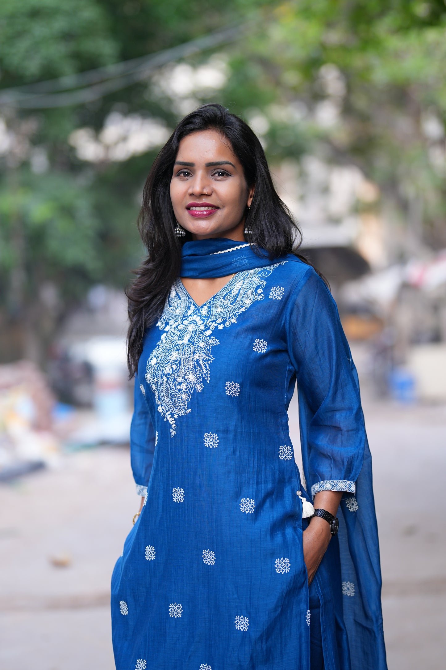 Blue Color Viscose Fabric Designer Wear 3 piece Set