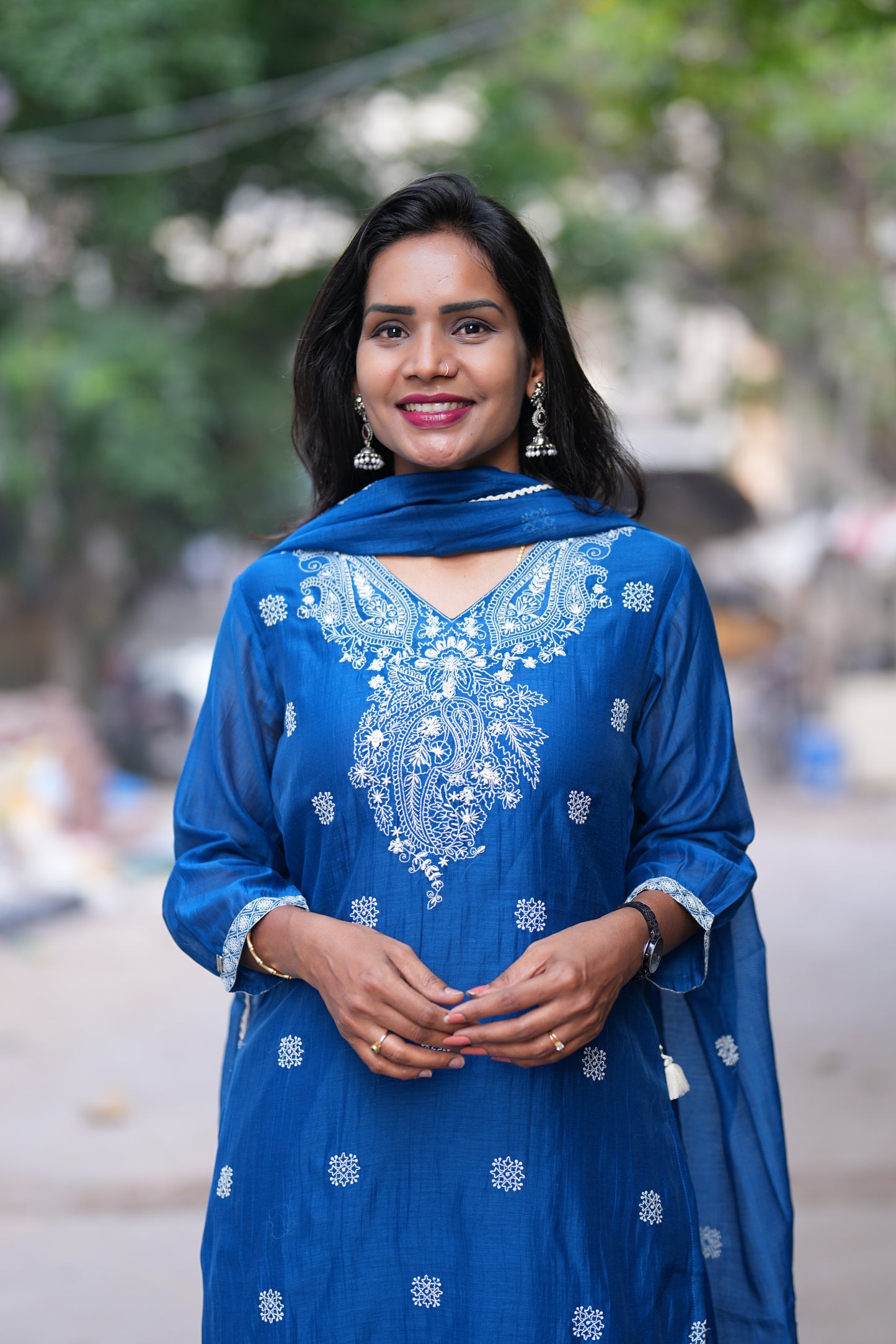 Blue Color Viscose Fabric Designer Wear 3 piece Set