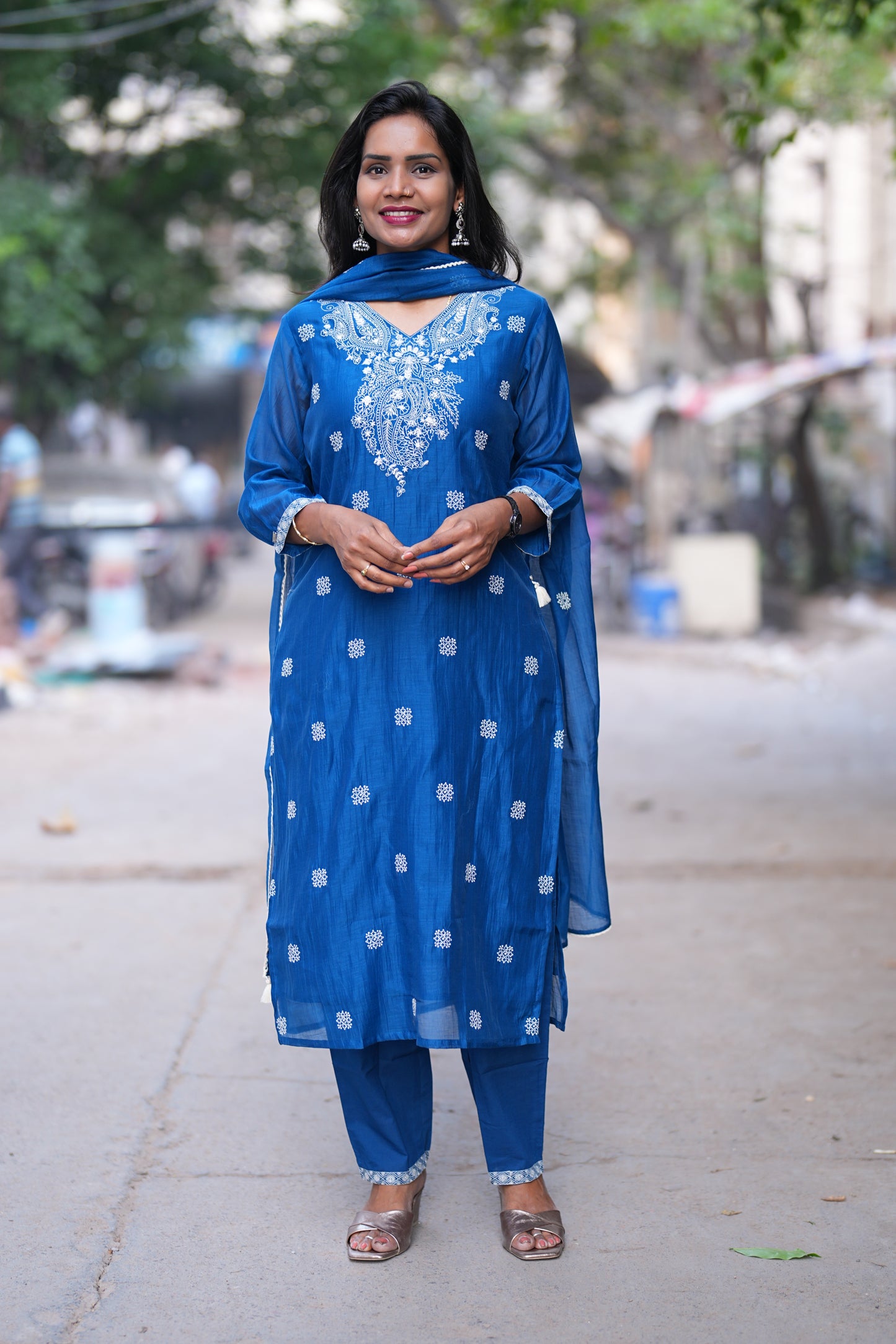 Blue Color Viscose Fabric Designer Wear 3 piece Set