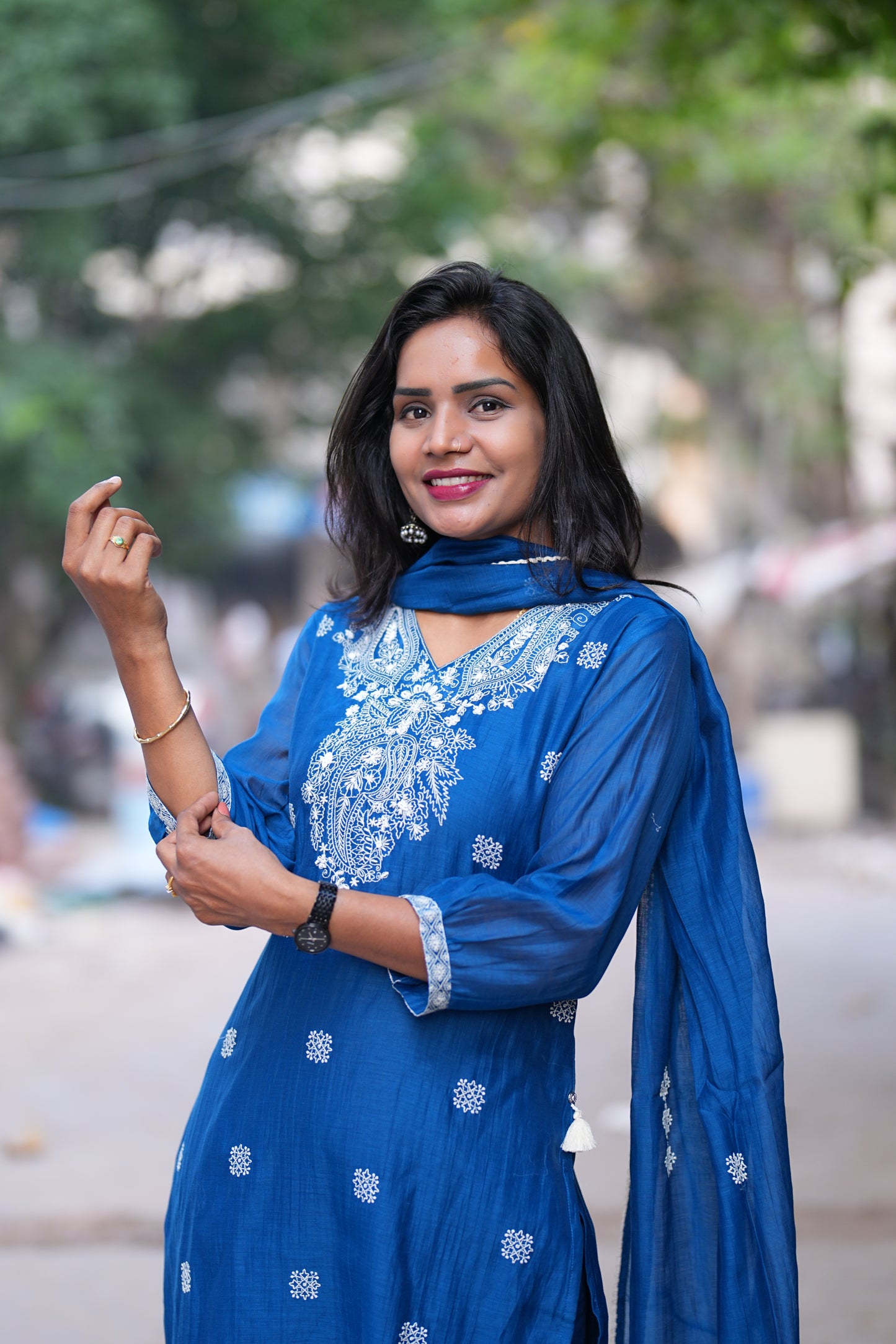 Blue Color Viscose Fabric Designer Wear 3 piece Set