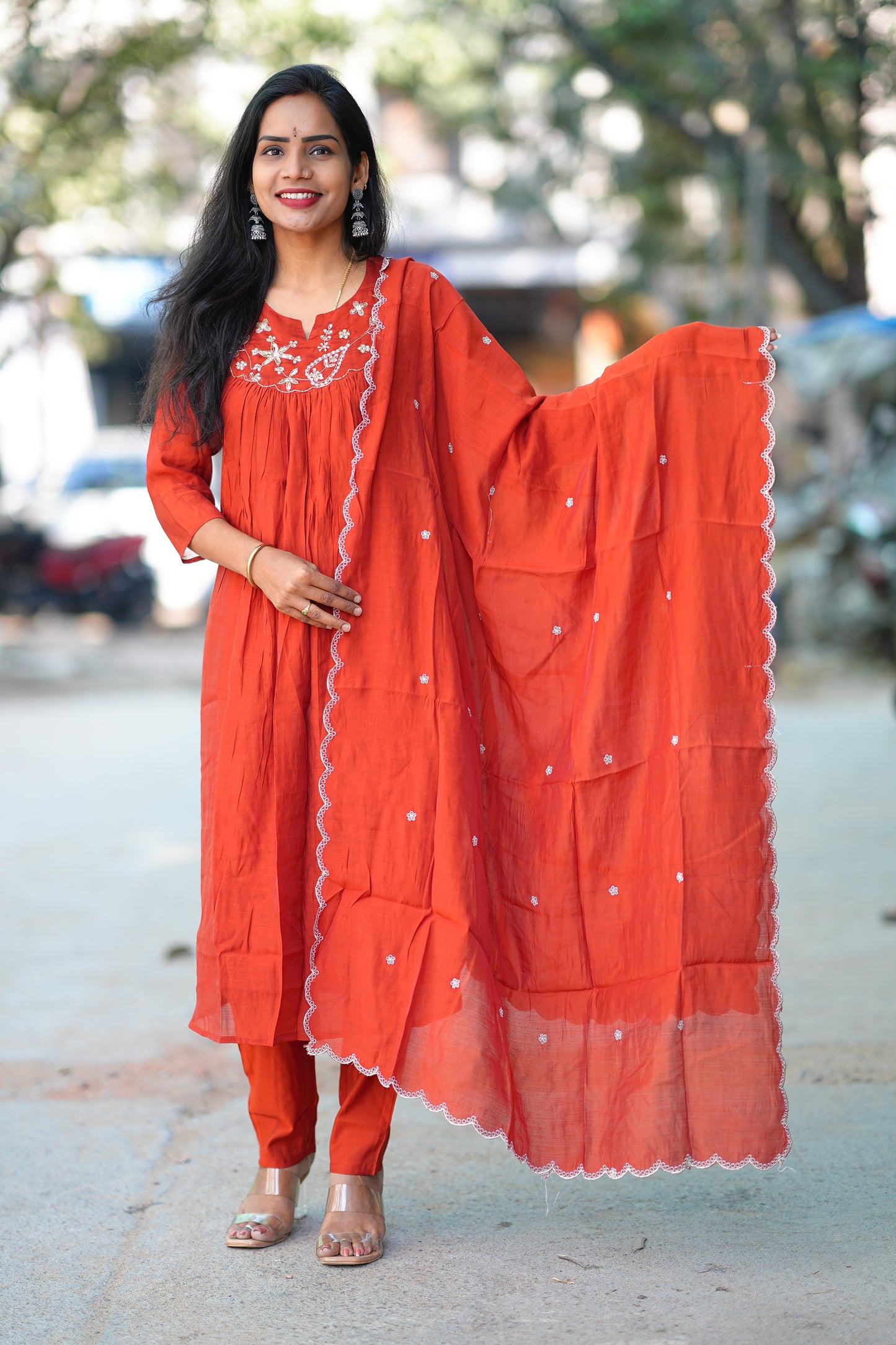 Red Mul Chanderi Designer Festive Wear 3 Piece Set