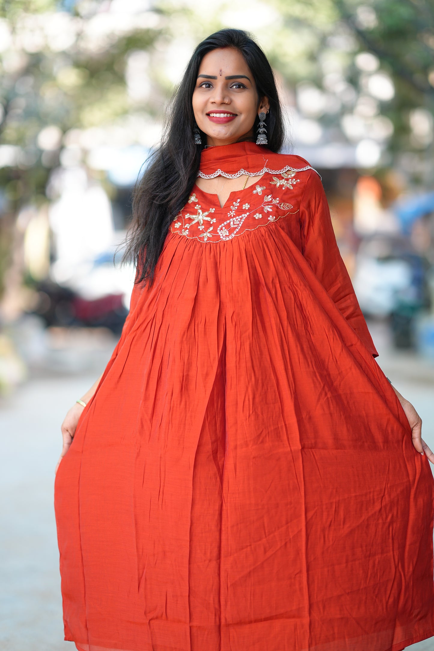 Brick Orange Color Mul chander 3 Piece Set With Complete Lining