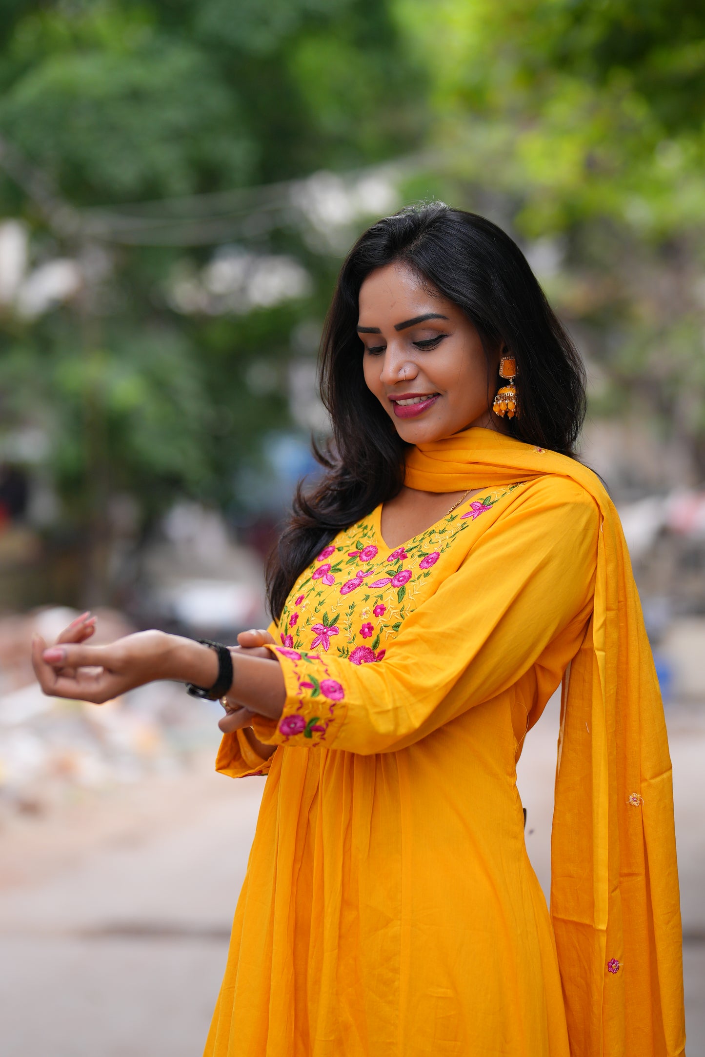 Yellow Color Mul Cotton 3 Piece Set With Complete Lining