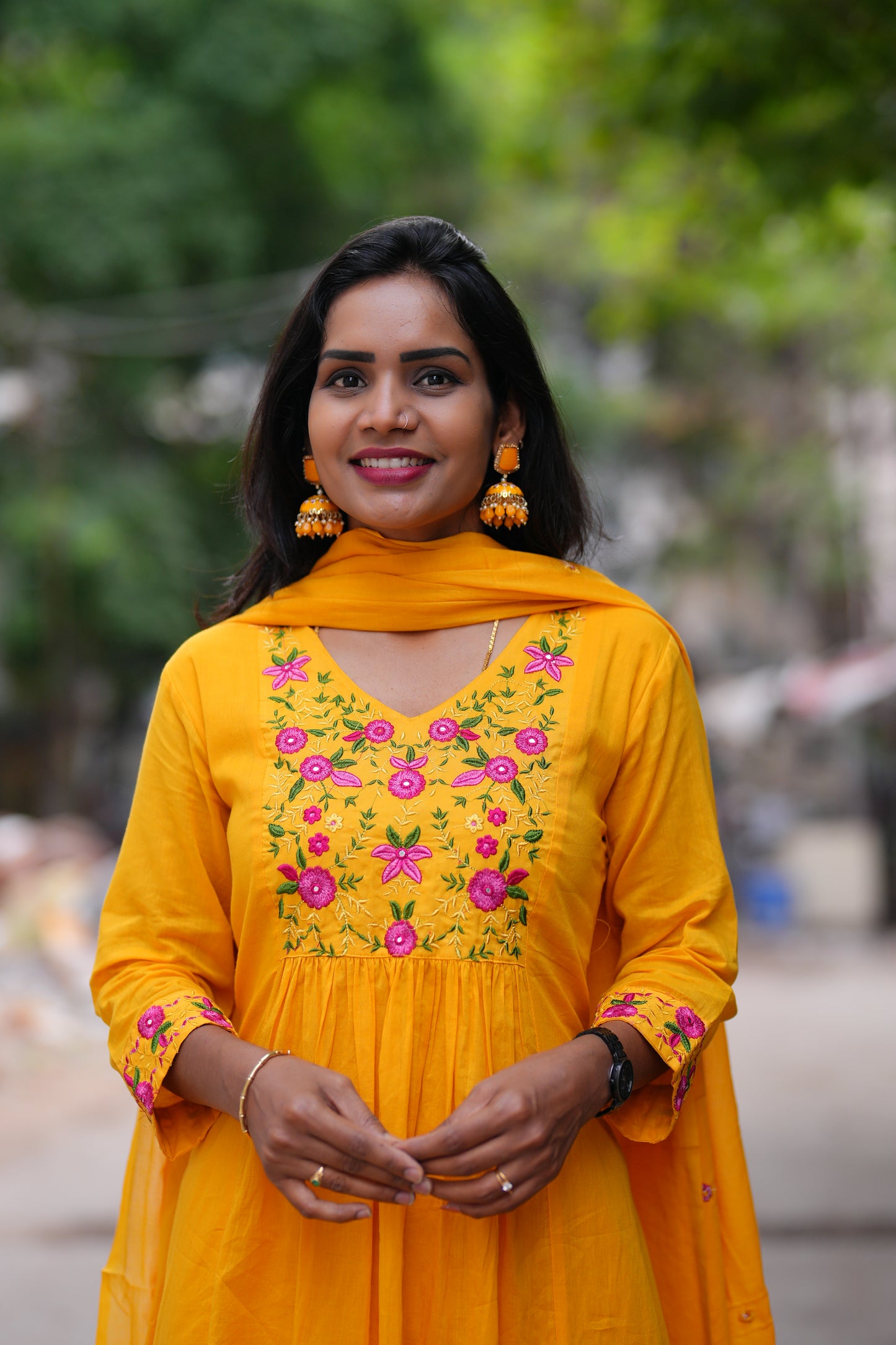 Yellow Color Mul Cotton 3 Piece Set With Complete Lining