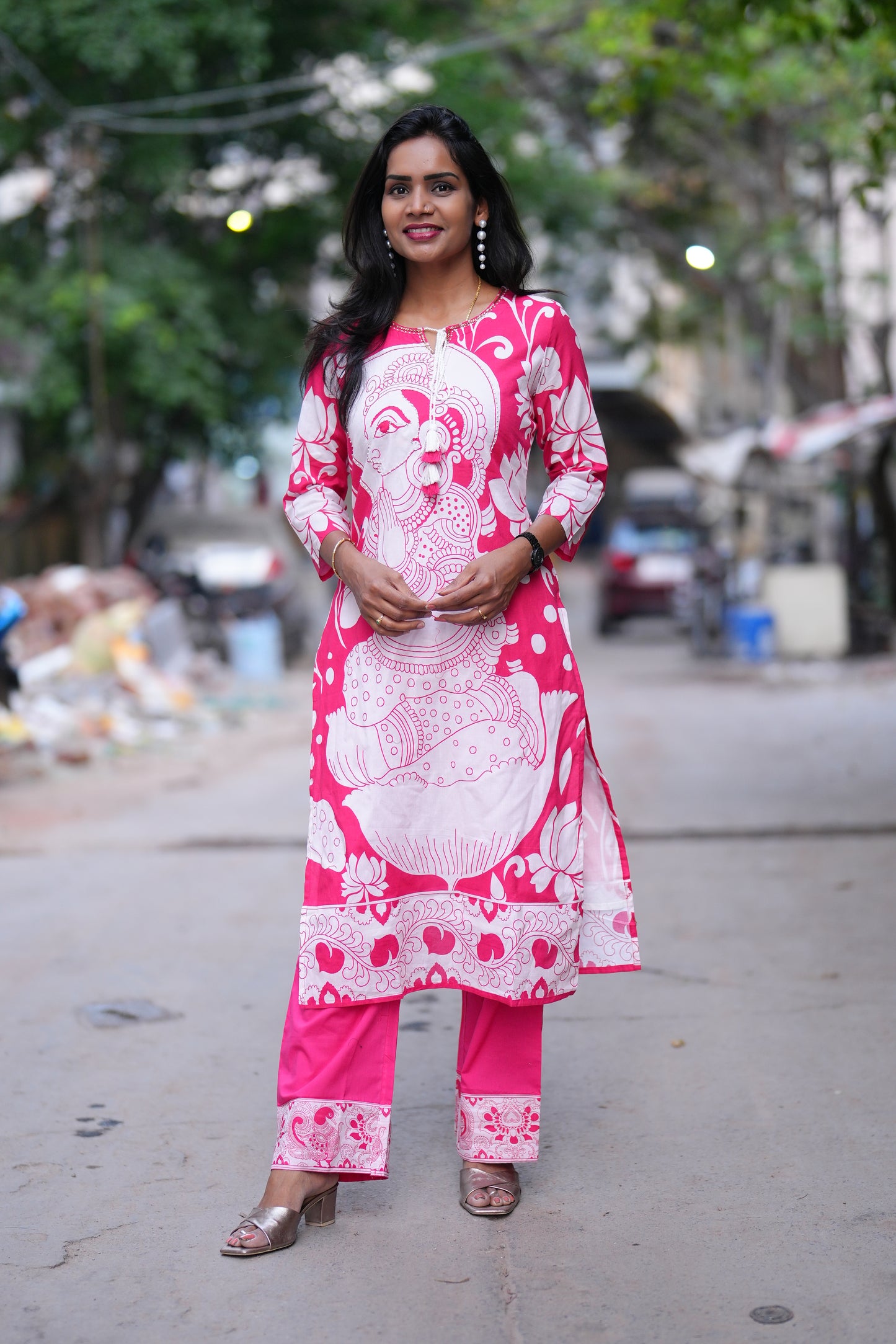 Red Color Digital Mul Cotton Cordset With Complete Lining