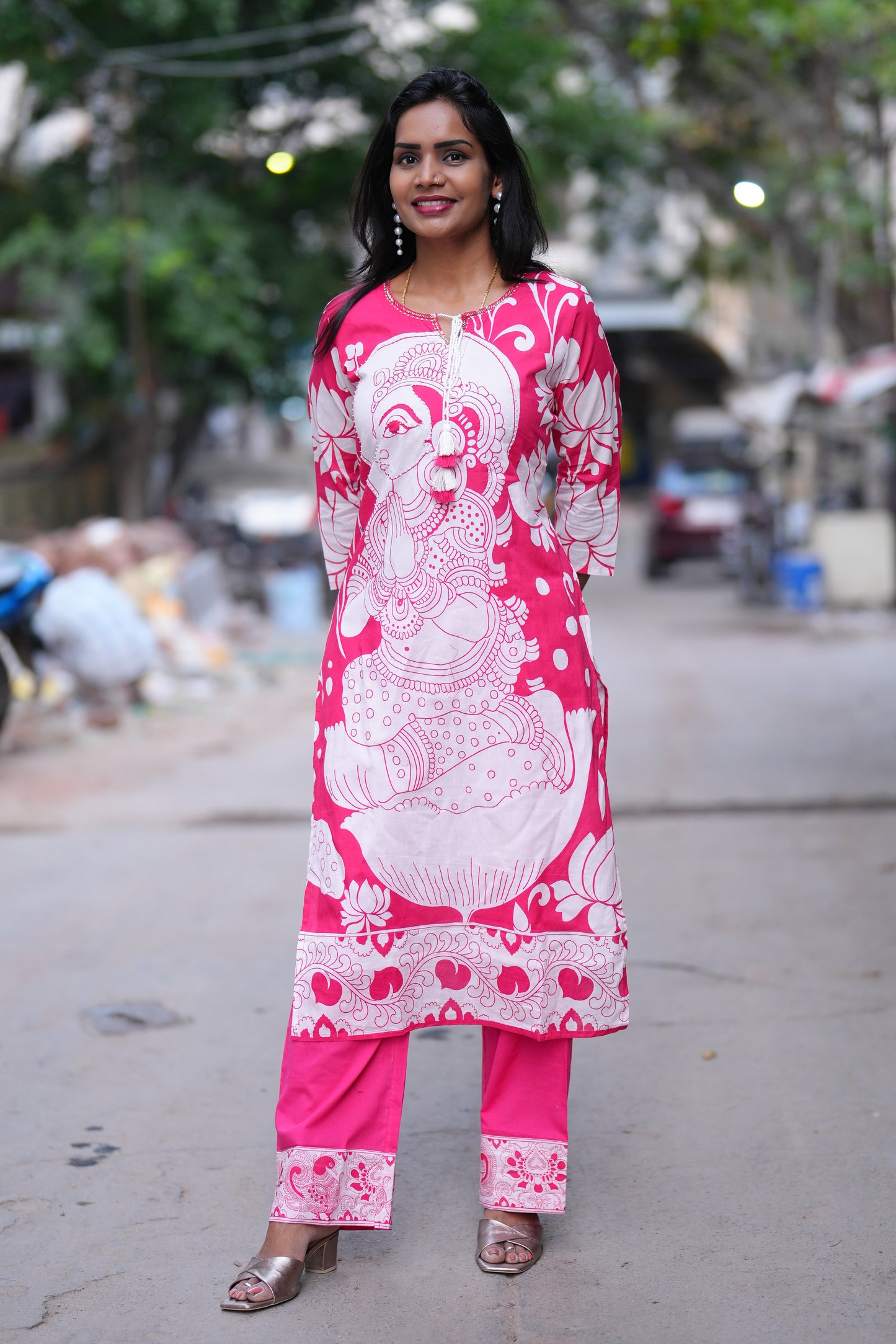 Red Color Digital Mul Cotton Cordset With Complete Lining