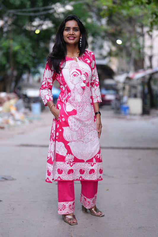 Red Color Digital Mul Cotton Cordset With Complete Lining