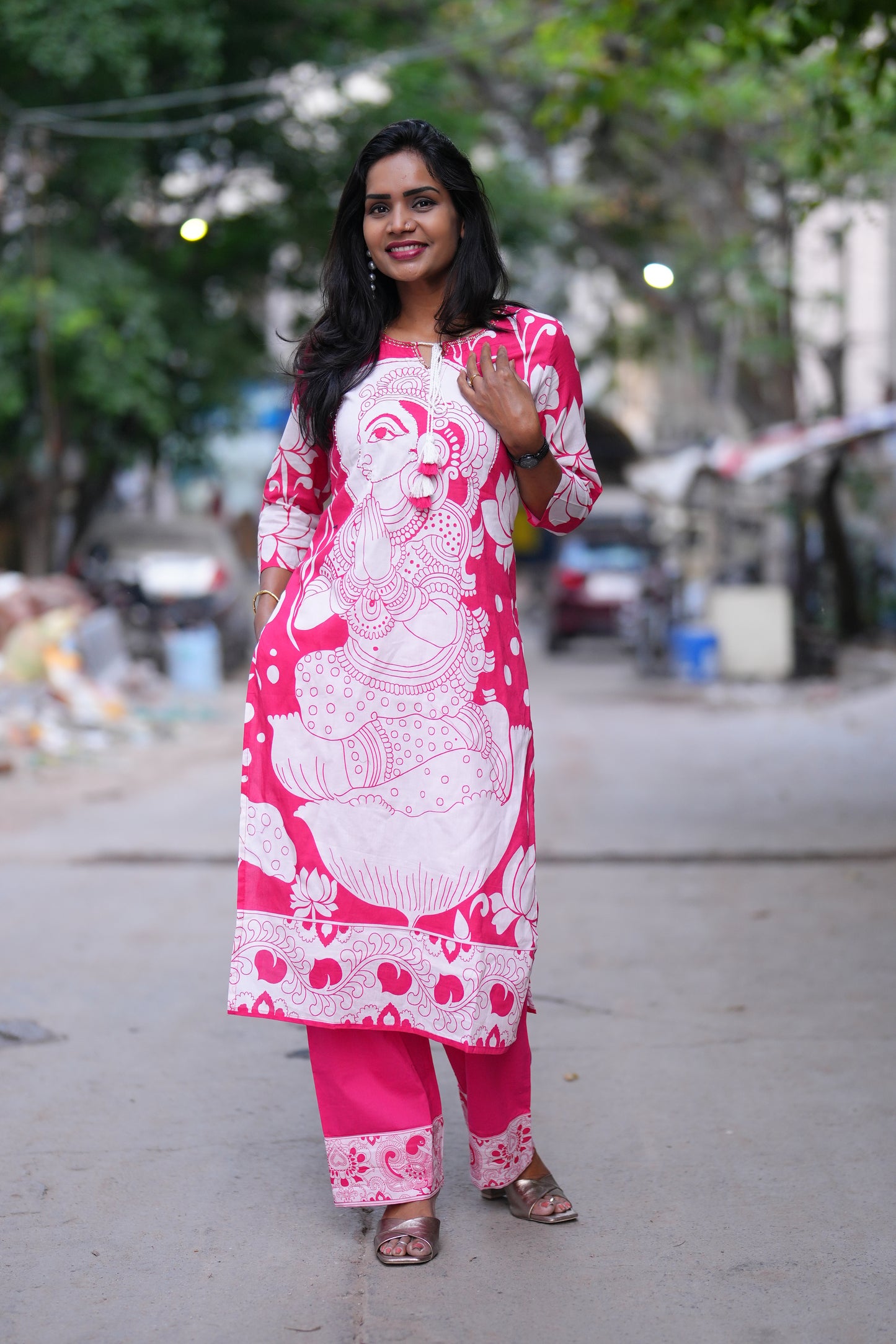 Red Color Digital Mul Cotton Cordset With Complete Lining