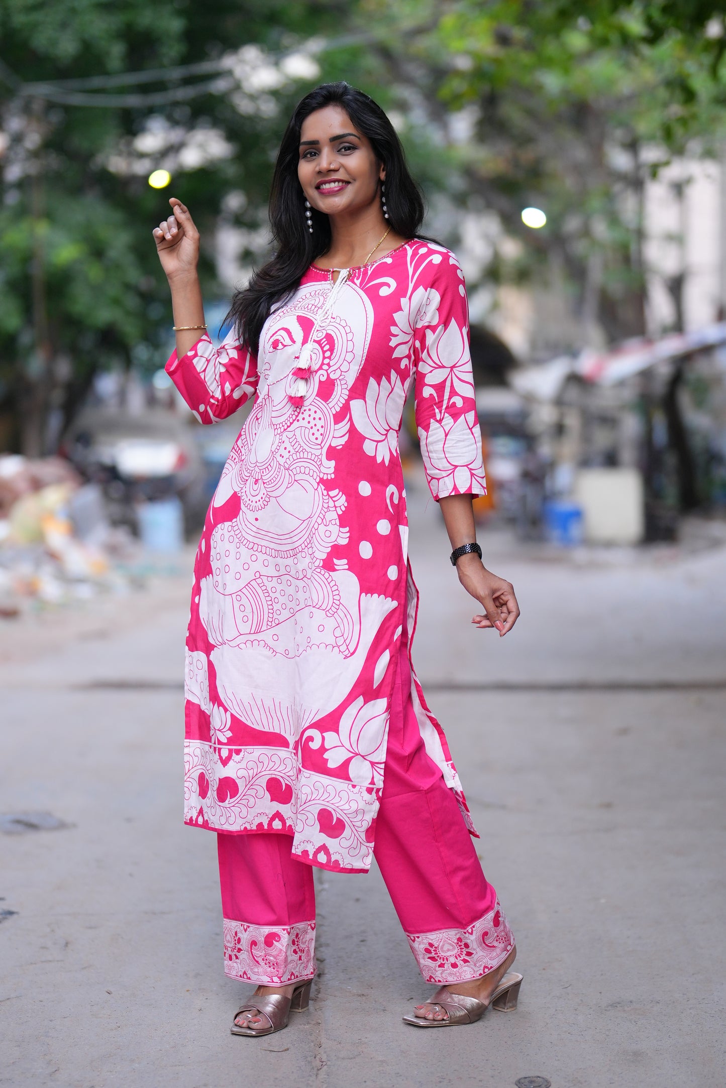 Red Color Digital Mul Cotton Cordset With Complete Lining