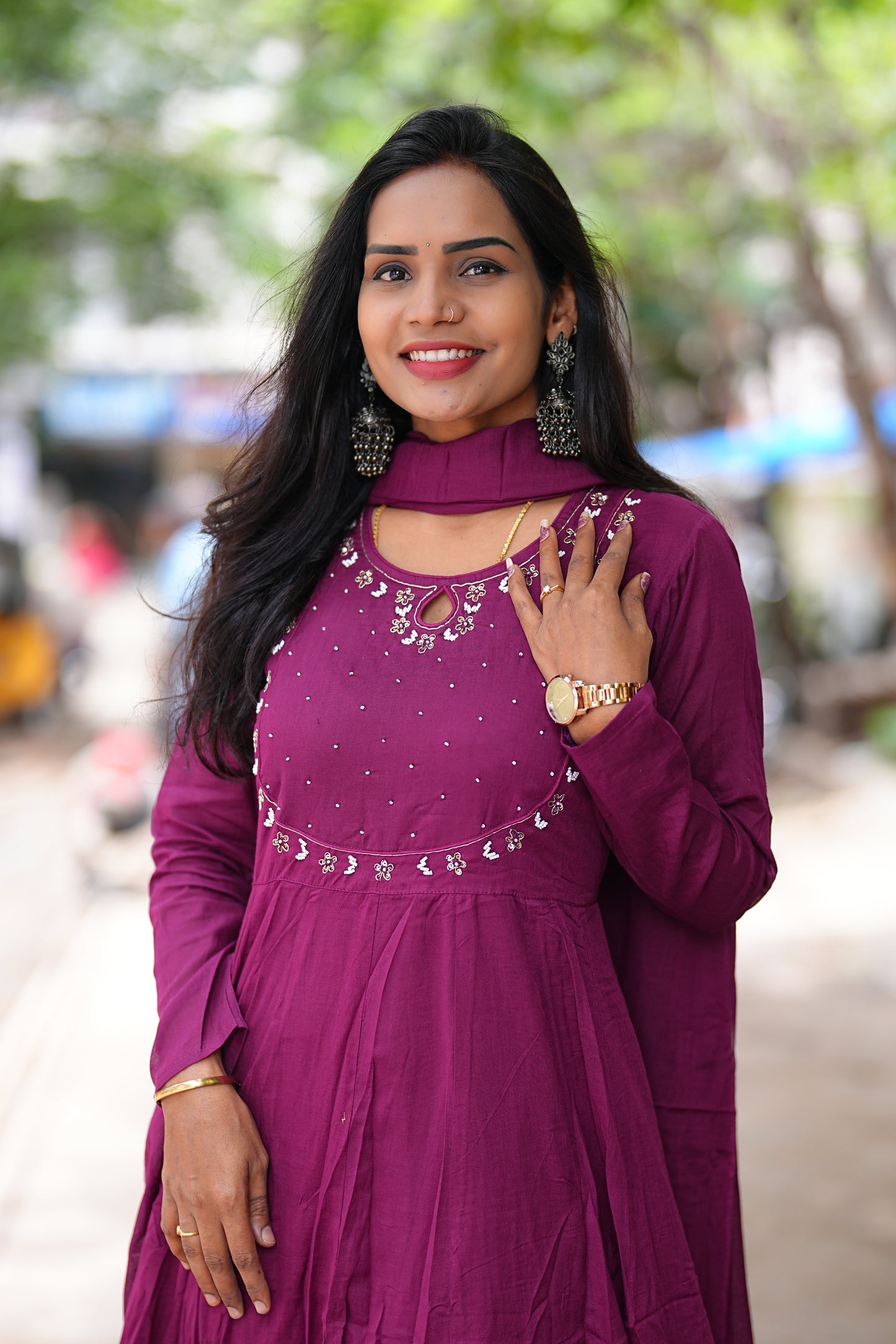 Burgundy Color Heavy Mul Cotton 3 Piece Set With Full Lining