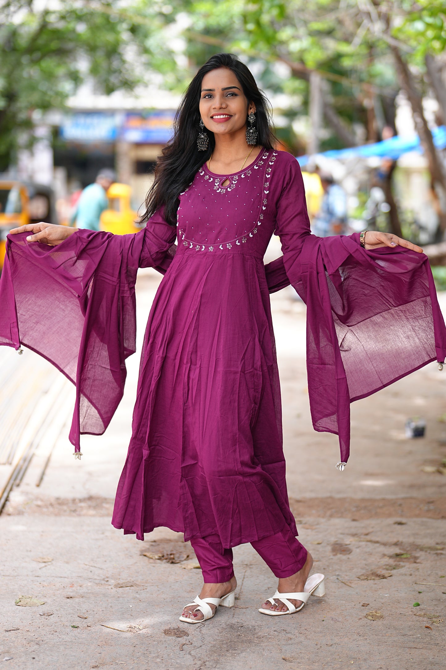 Burgundy Color Heavy Mul Cotton 3 Piece Set With Full Lining