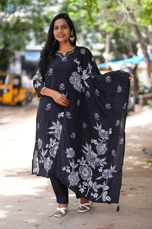 Pure Muslin 3 Piece Set Bead Work