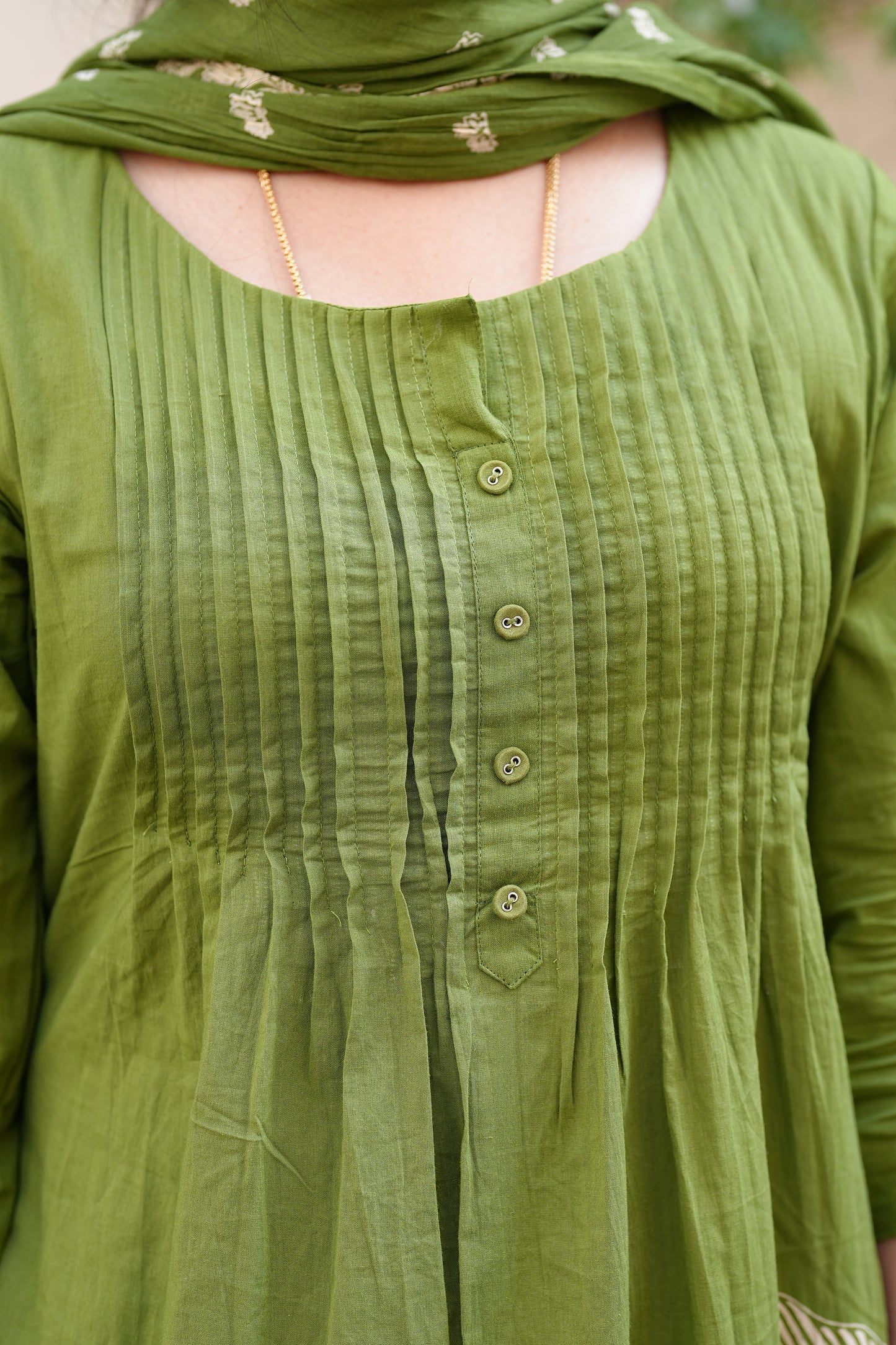 Beautiful Jaipur Cotton Green Color A Line Three Piece Set