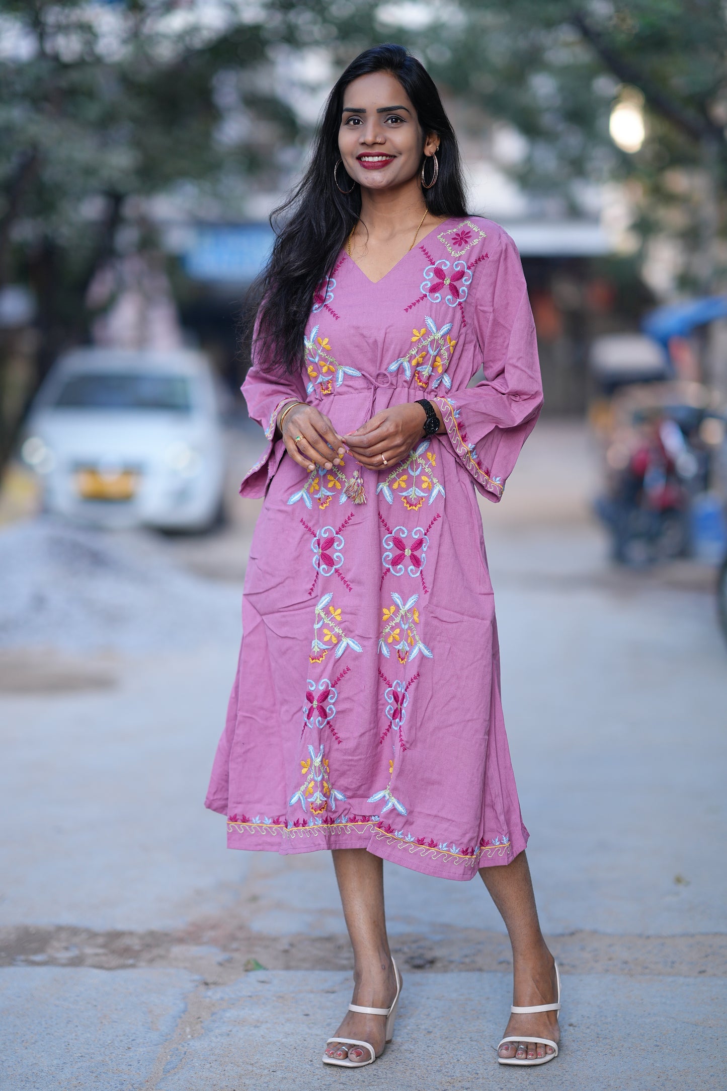 Purple Color Party Wear Maxi With Embroidery work