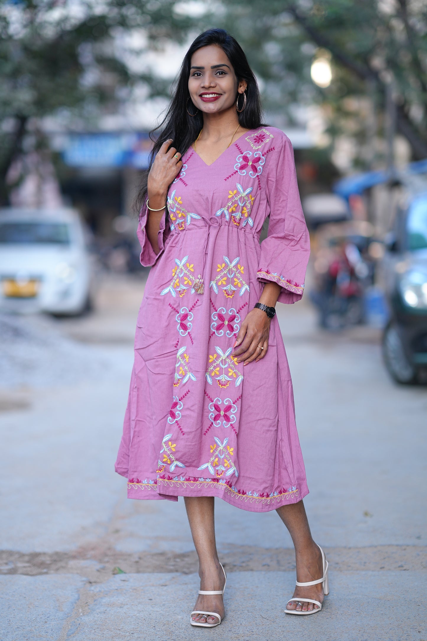 Purple Color Party Wear Maxi With Embroidery work