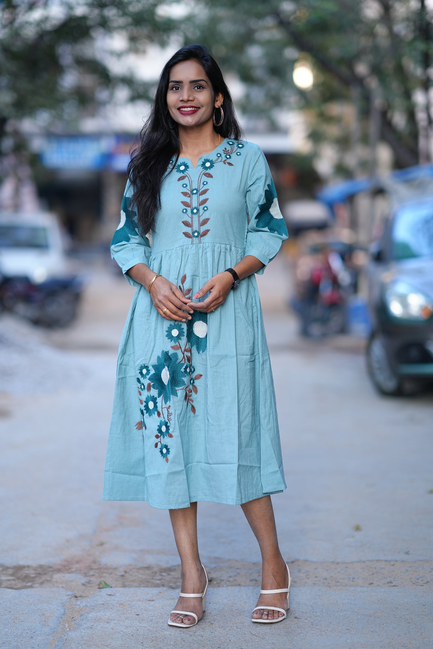 Aqua Green Color Premium Party Wear Maxi with Embroidery work