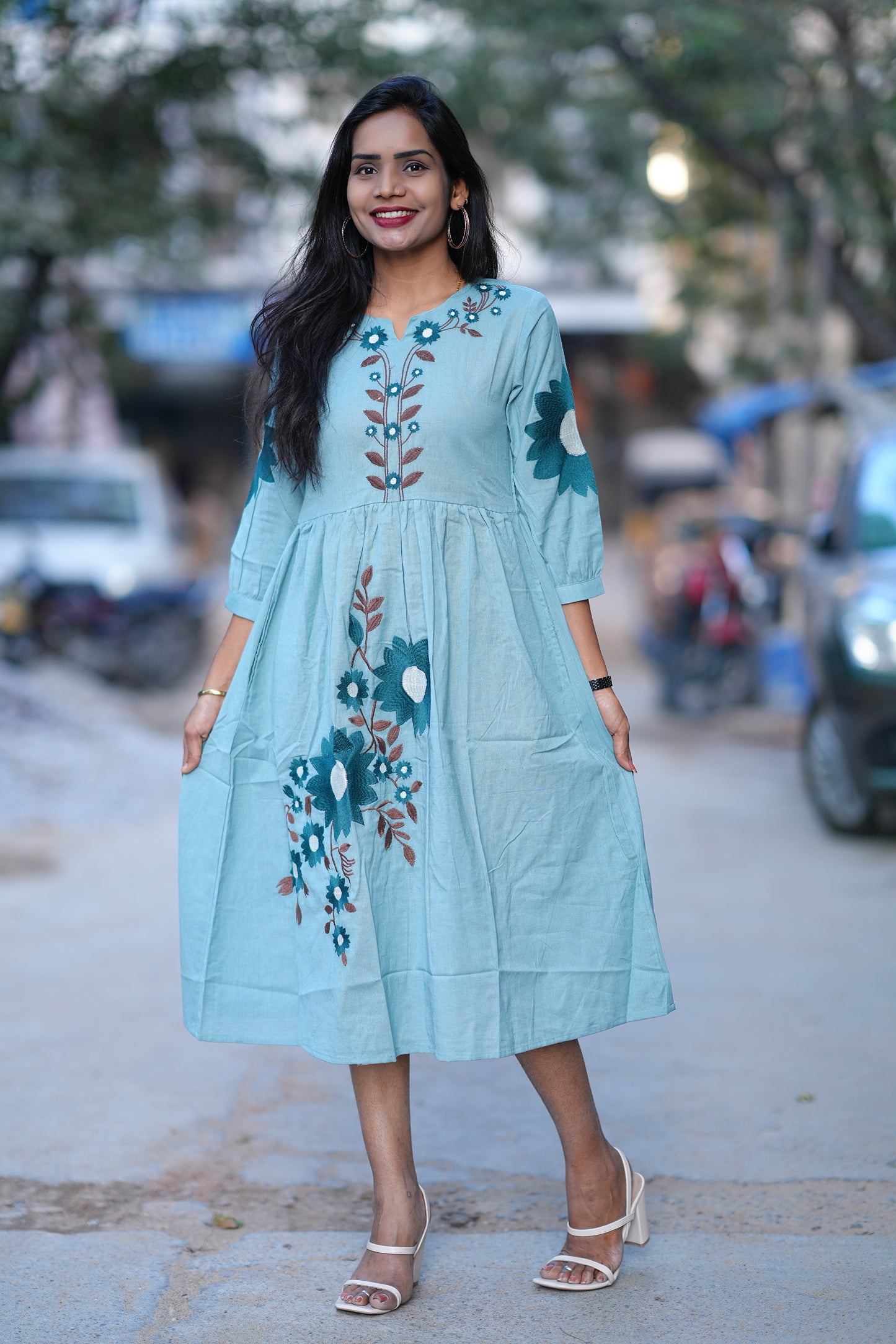 Aqua Green Color Premium Party Wear Maxi with Embroidery work