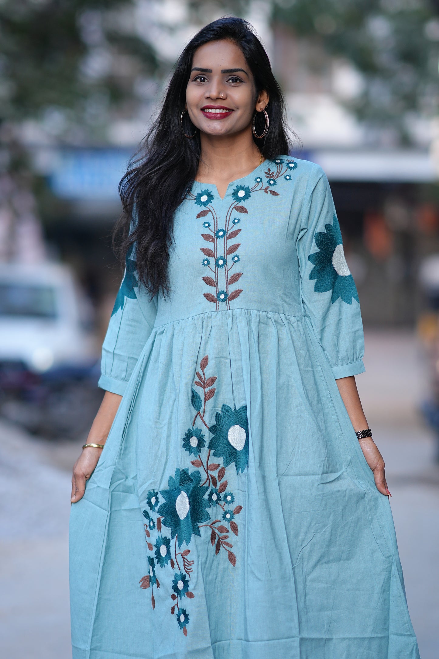 Aqua Green Color Premium Party Wear Maxi with Embroidery work