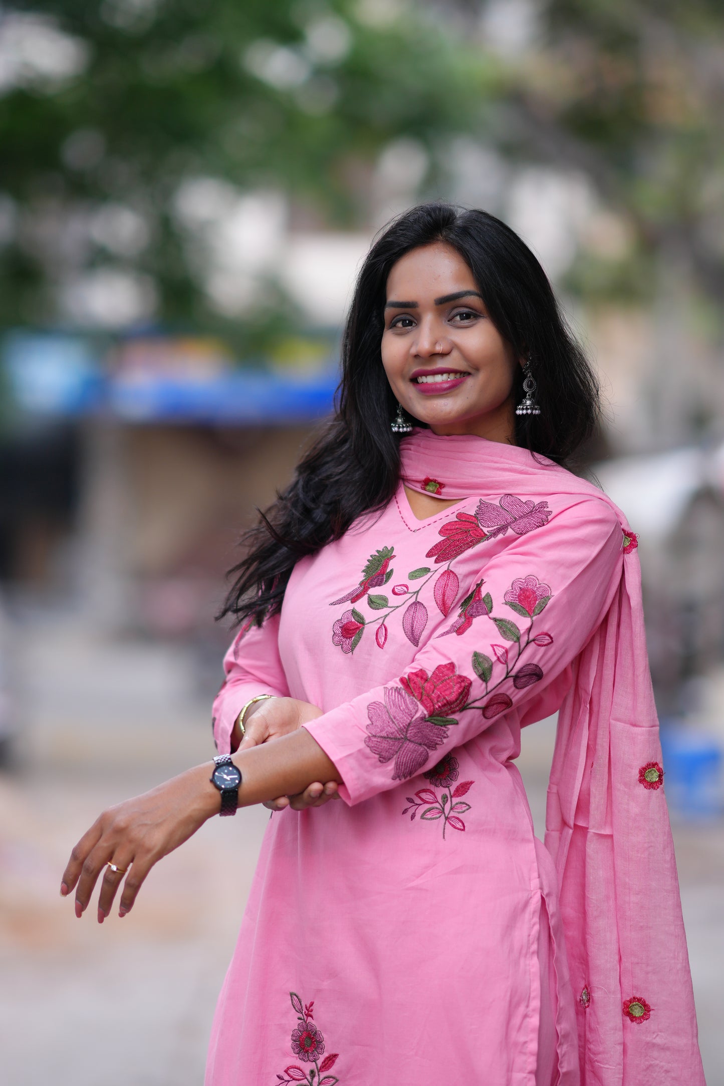 Pink Color Jaipuri Cotton 3 Piece Set With Heavy Embroidery Work