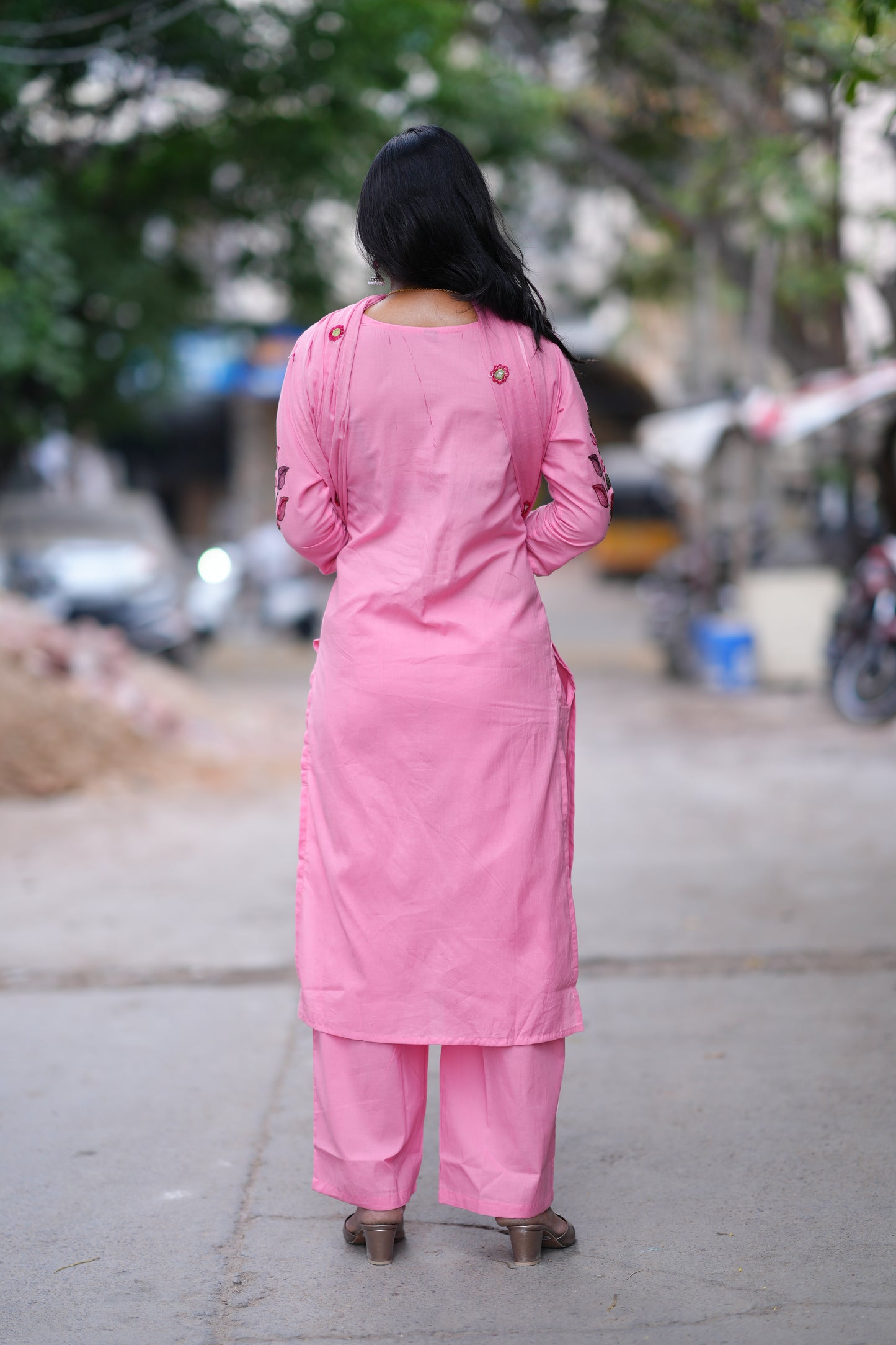 Pink Color Jaipuri Cotton 3 Piece Set With Heavy Embroidery Work