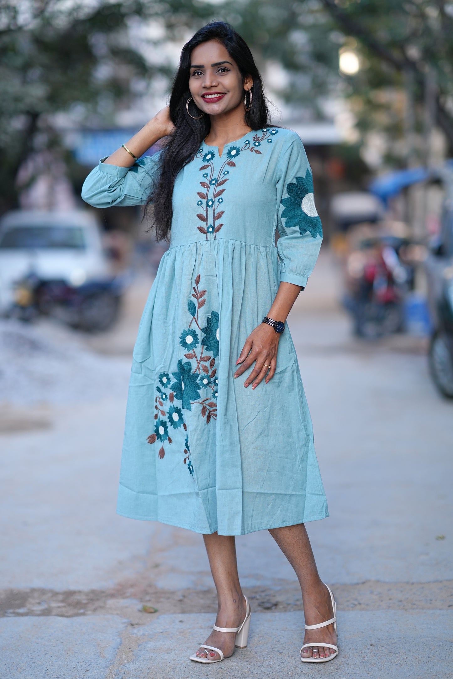 Aqua Green Color Premium Party Wear Maxi with Embroidery work