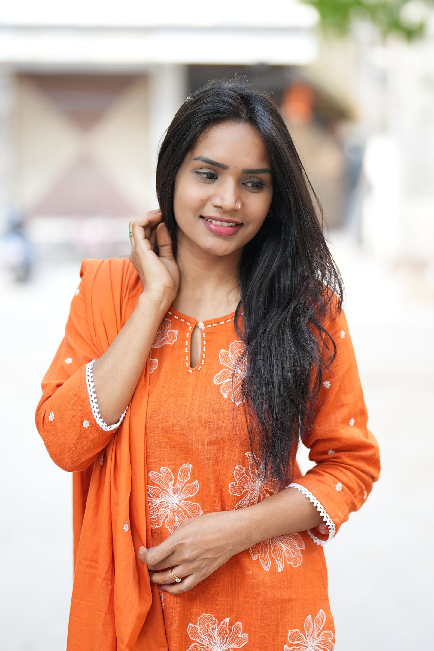 Beautiful Orange Jaipur Slub Cotton 3 Piece Set