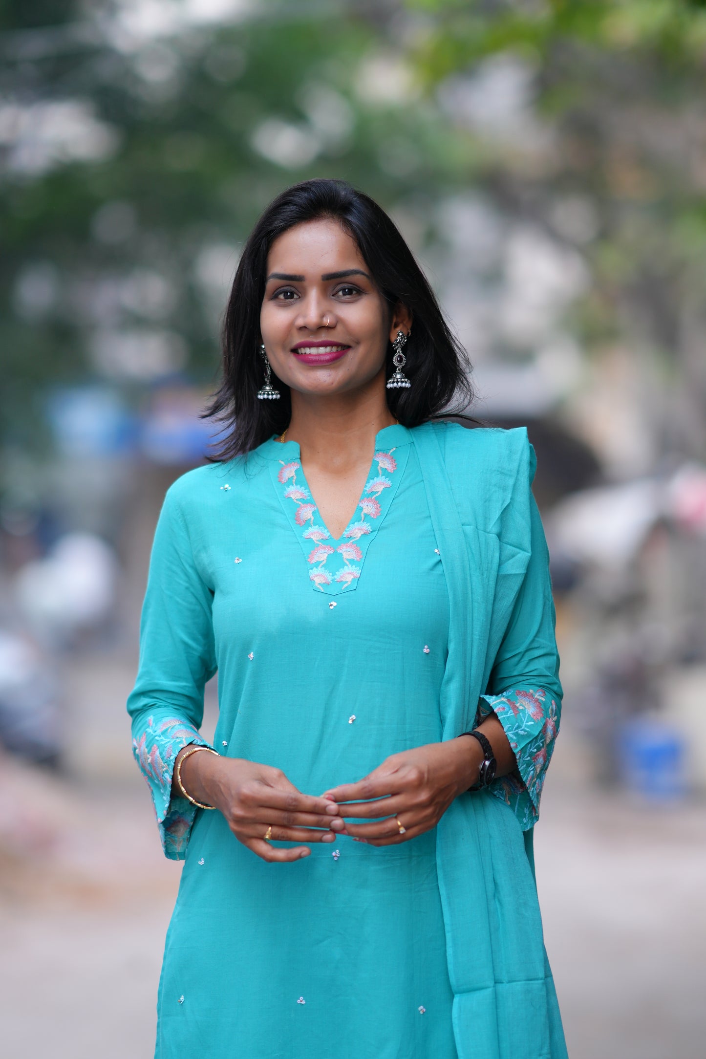 Teal Green Color Jaipur Cotton 3 Piece set With Embroidery Work