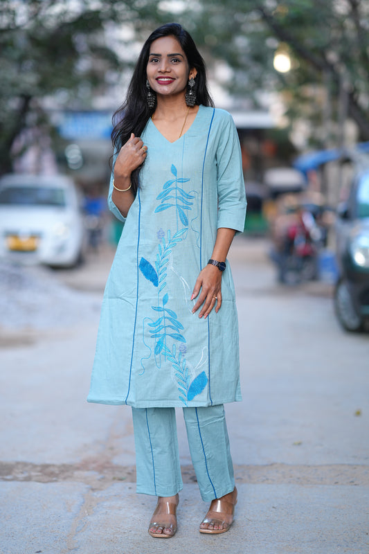 Aqua Blue Premium Office Range Corset With Front and Back Embroidery Work