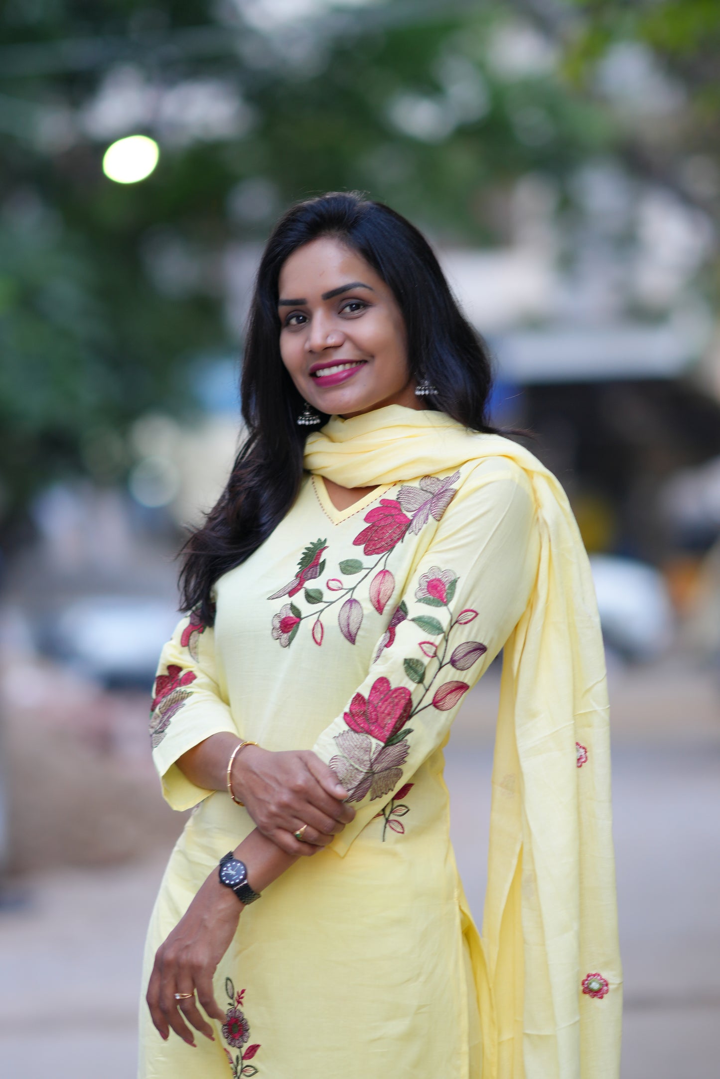 Yellow Color Jaipuri Cotton 3 Piece Set With Heavy Embroidery Work