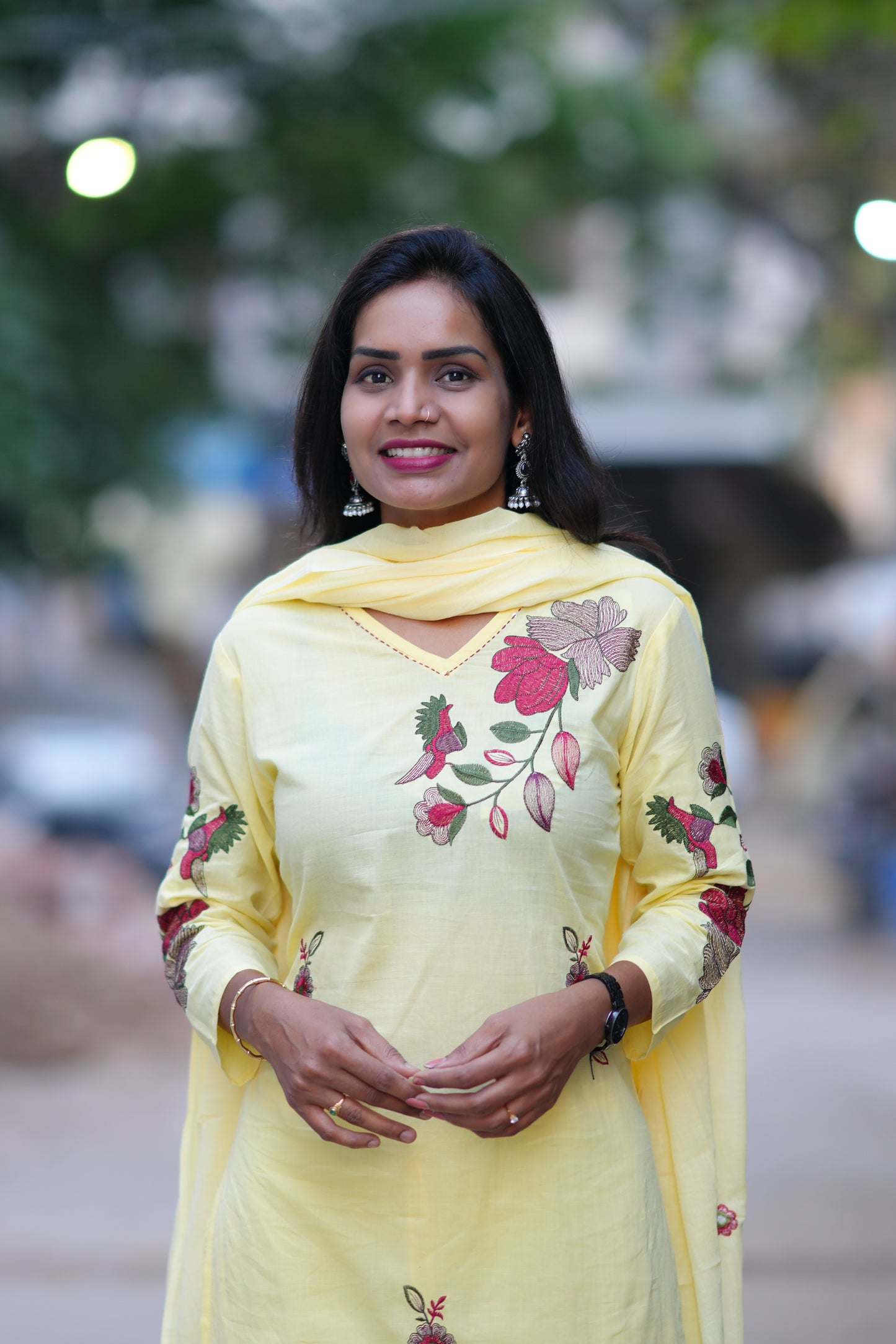 Yellow Color Jaipuri Cotton 3 Piece Set With Heavy Embroidery Work