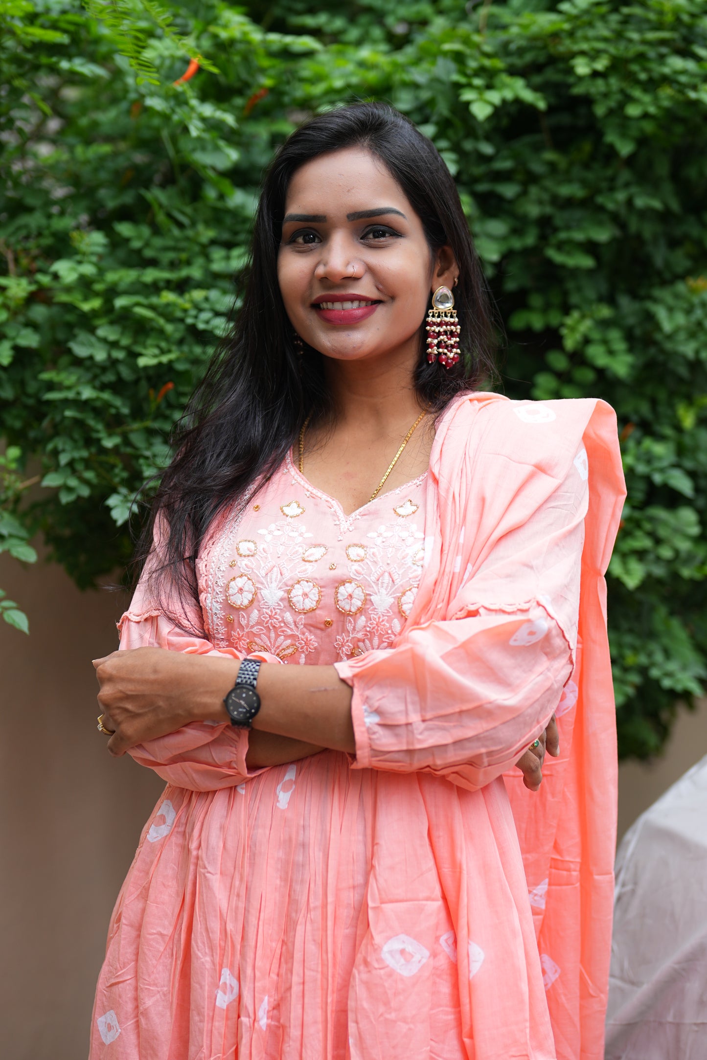 Peach Color Mul Cotton 3 Piece Set With Complete Lining