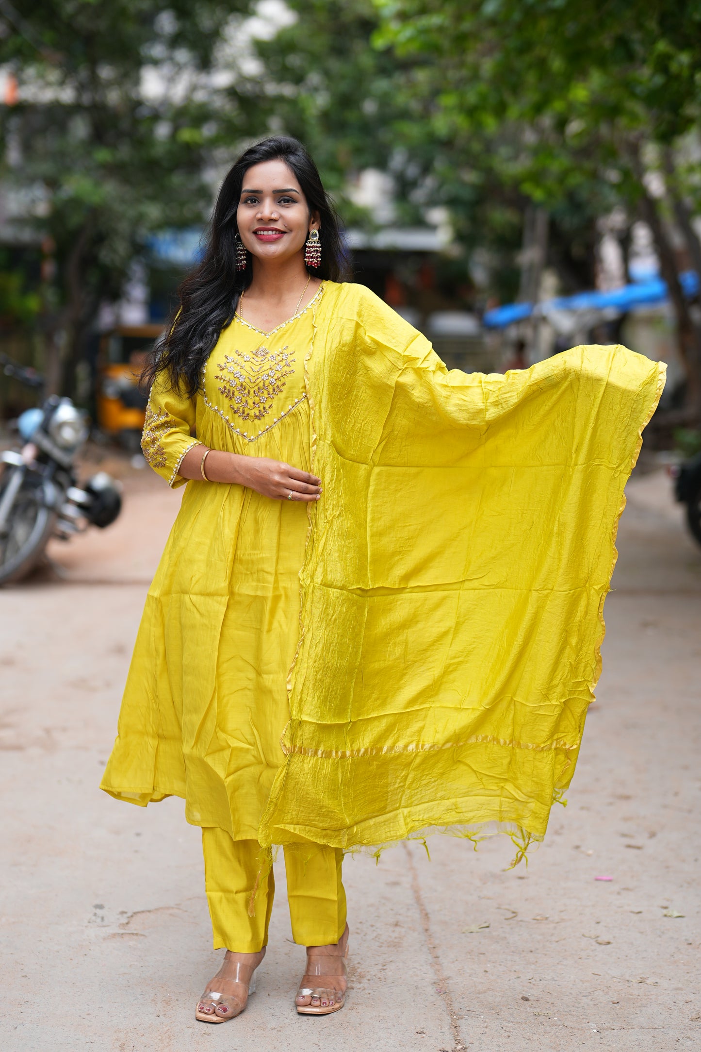 Yellow Color Mul Chanderi 3 Piece Set