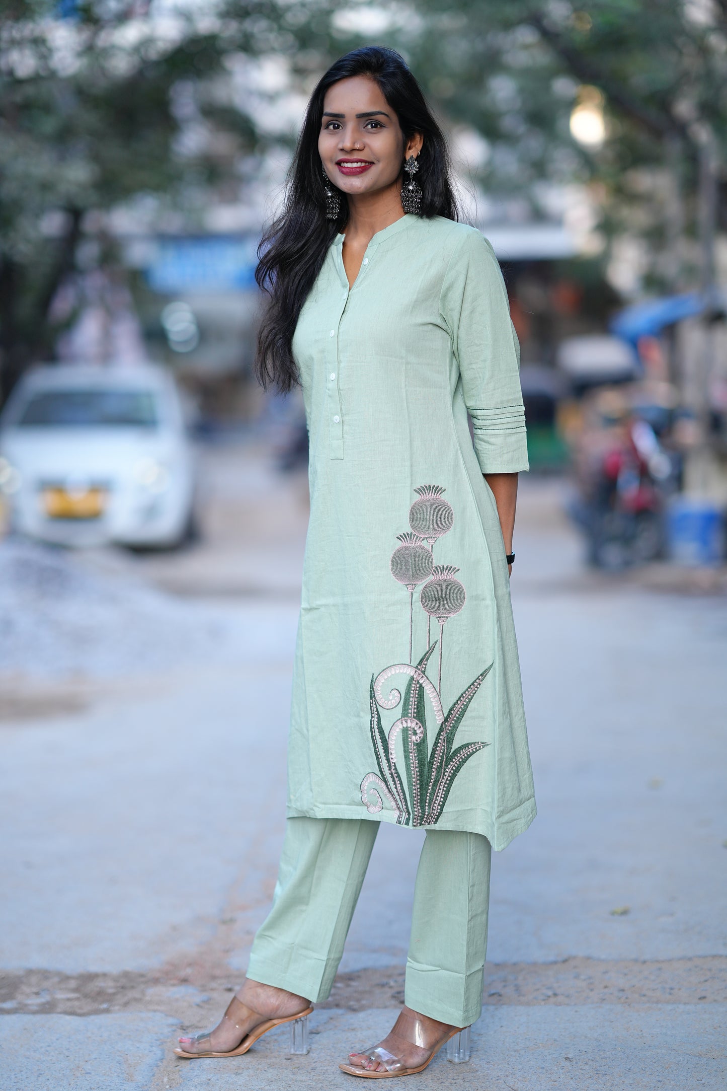 Mint Green Stylish Cord Set With Embroidery Work