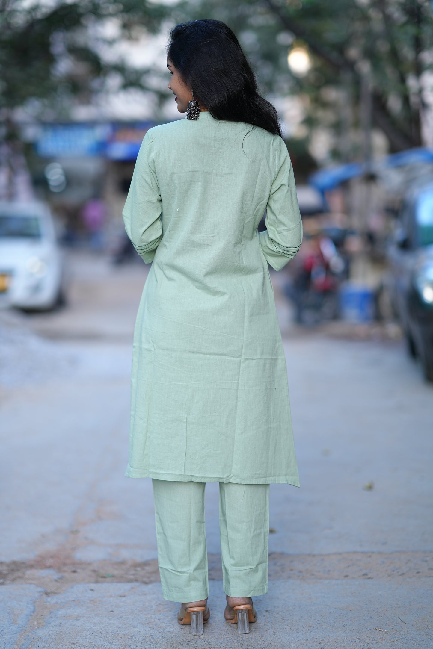 Mint Green Stylish Cord Set With Embroidery Work