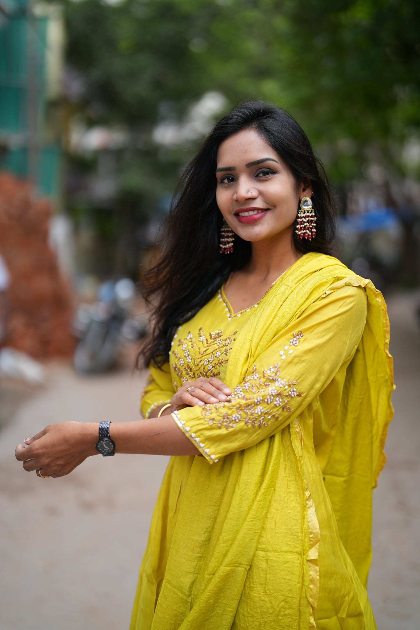 Yellow Color Mul Chanderi 3 Piece Set