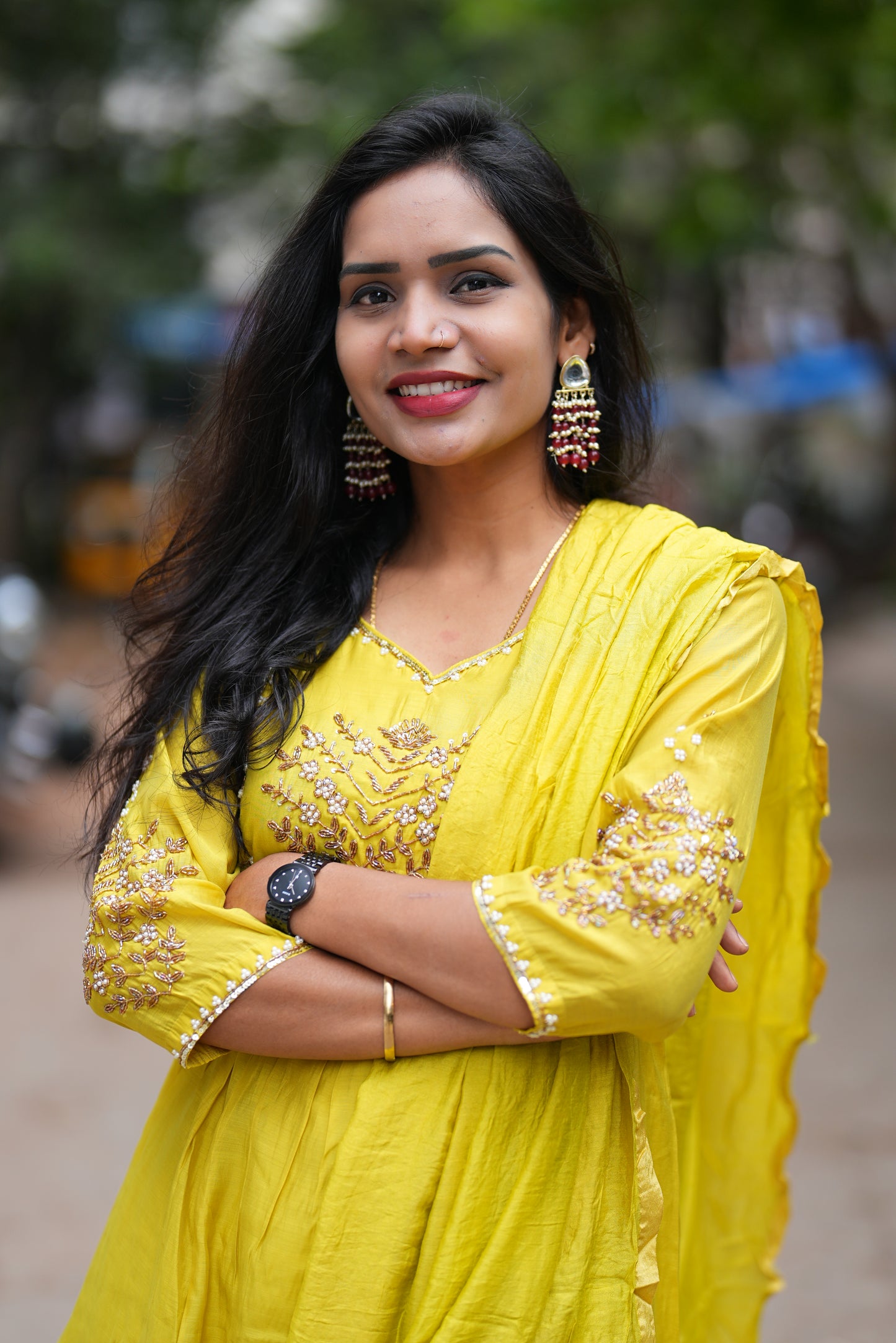 Yellow Color Mul Chanderi 3 Piece Set