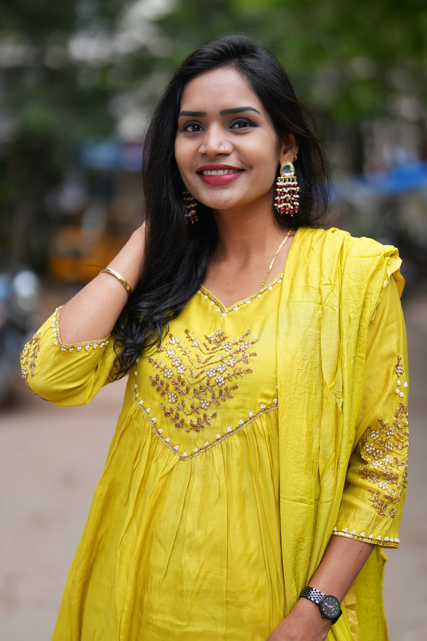 Yellow Color Mul Chanderi 3 Piece Set