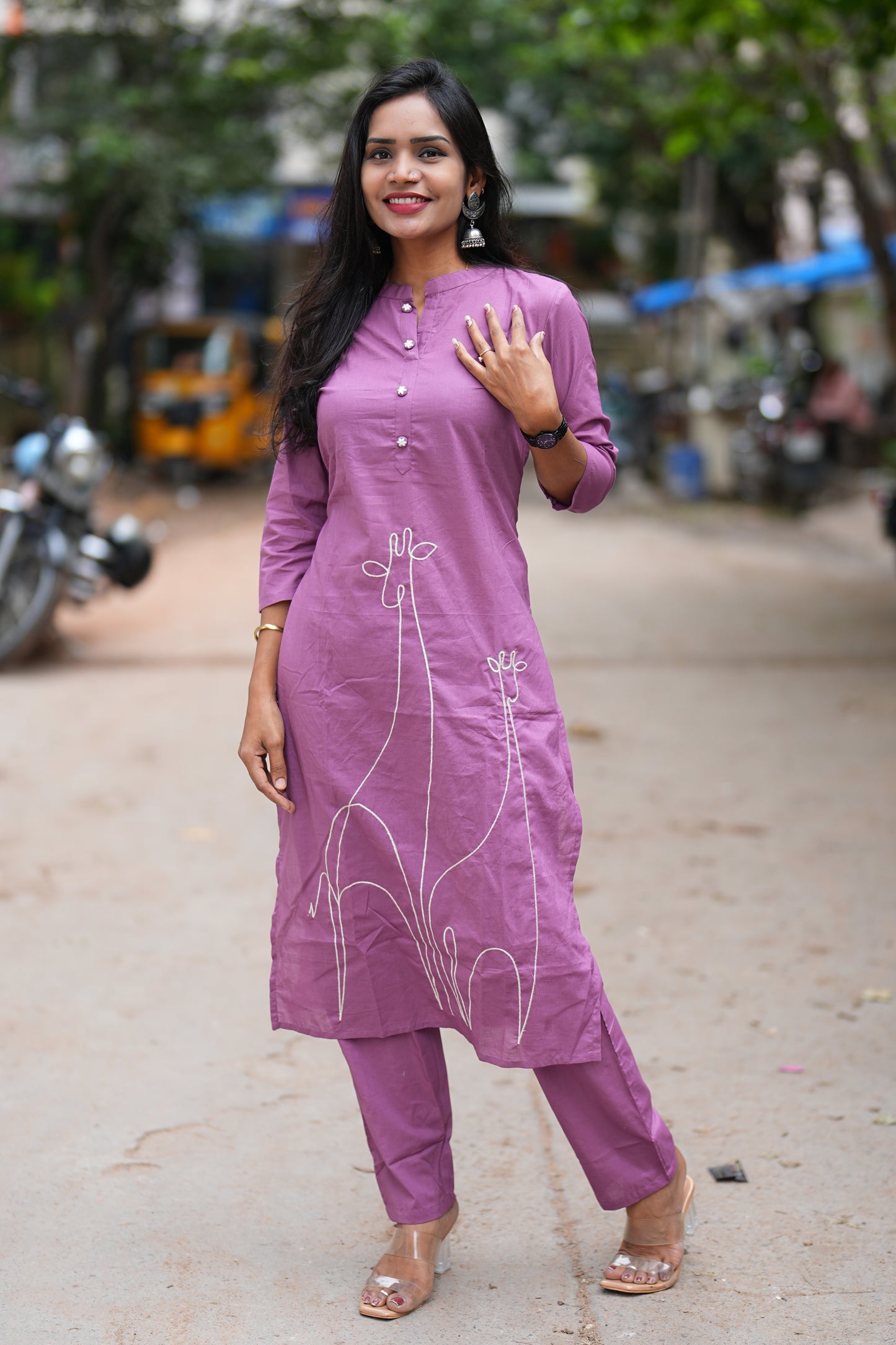 Purple Color Office Wear Cord Set