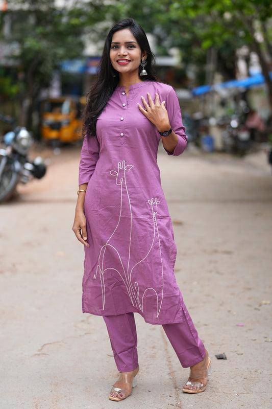 Purple Color Office Wear Cord Set