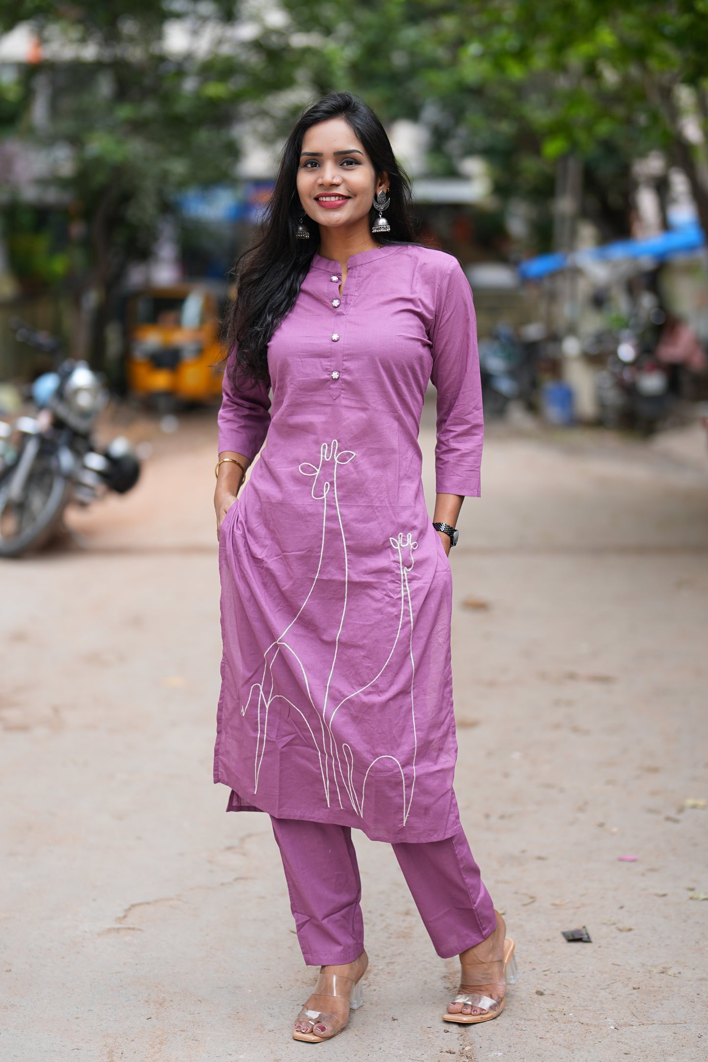 Purple Color Office Wear Cord Set