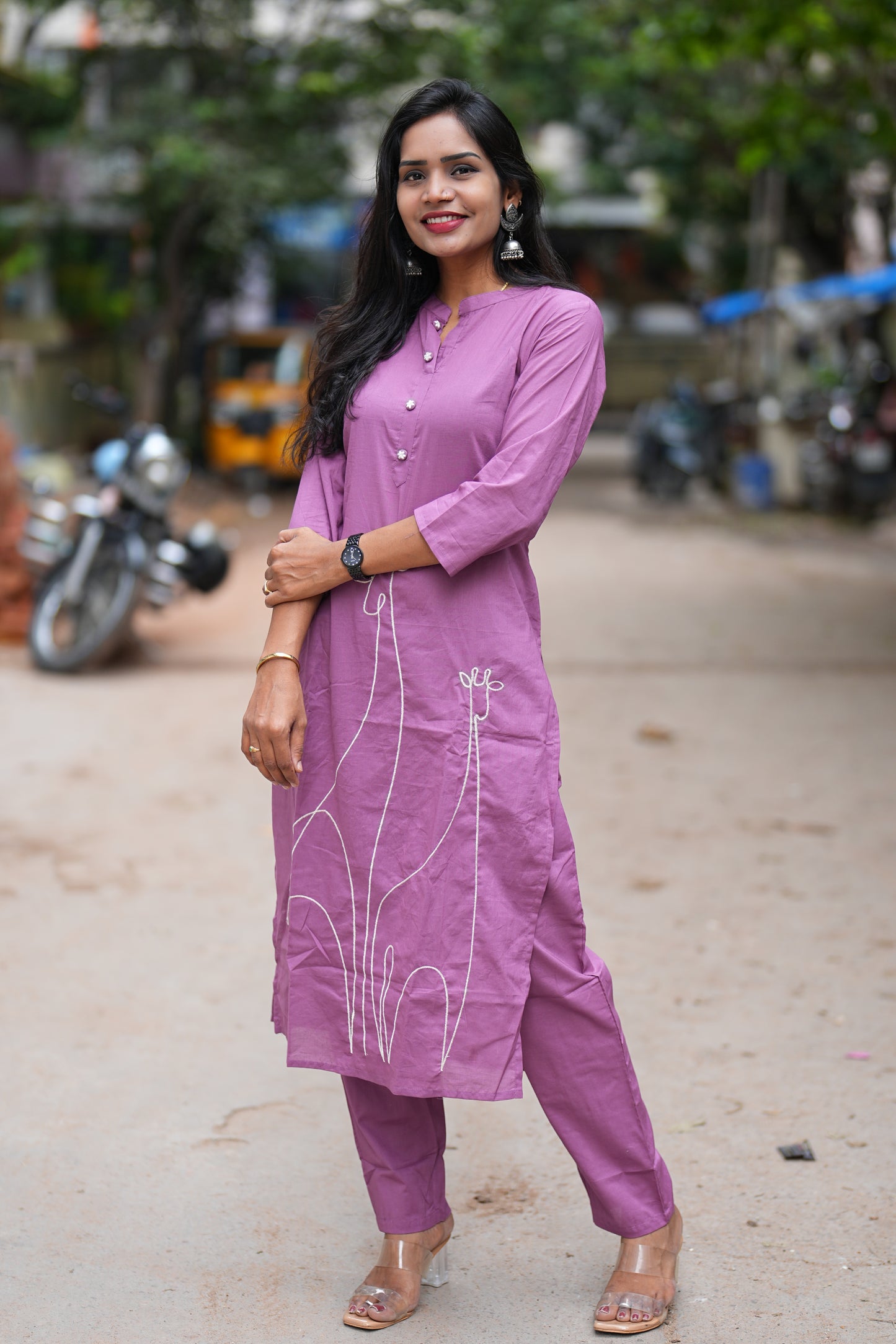 Purple Color Office Wear Cord Set