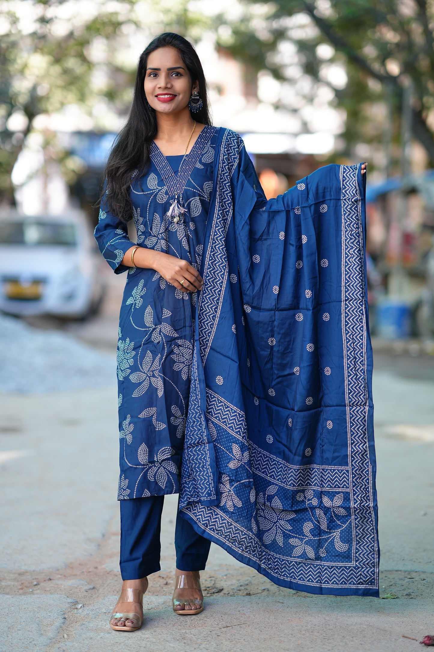 Blue Color Pure Viscose Fabric Anarkali 3 Piece Set