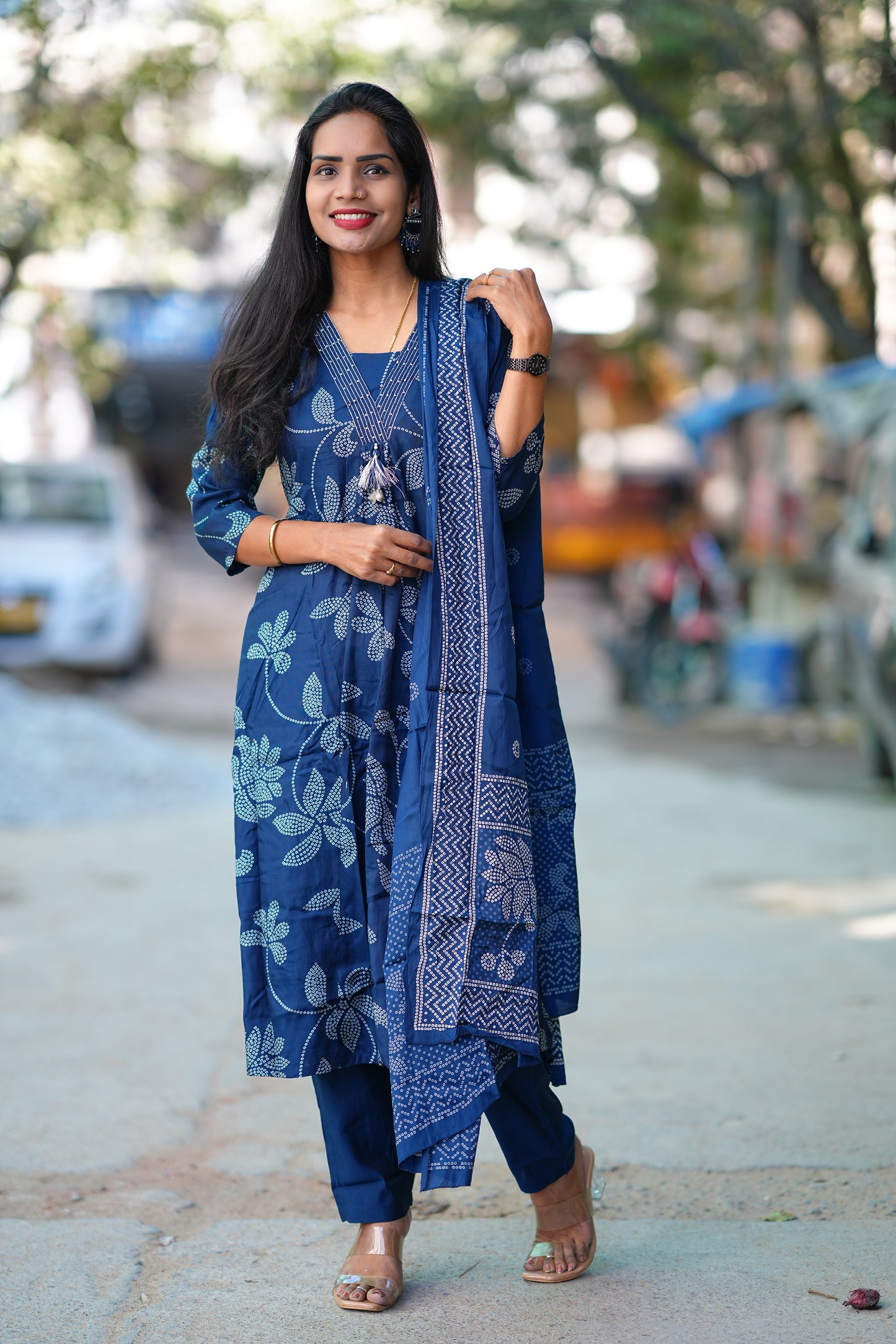 Blue Color Pure Viscose Fabric Anarkali 3 Piece Set