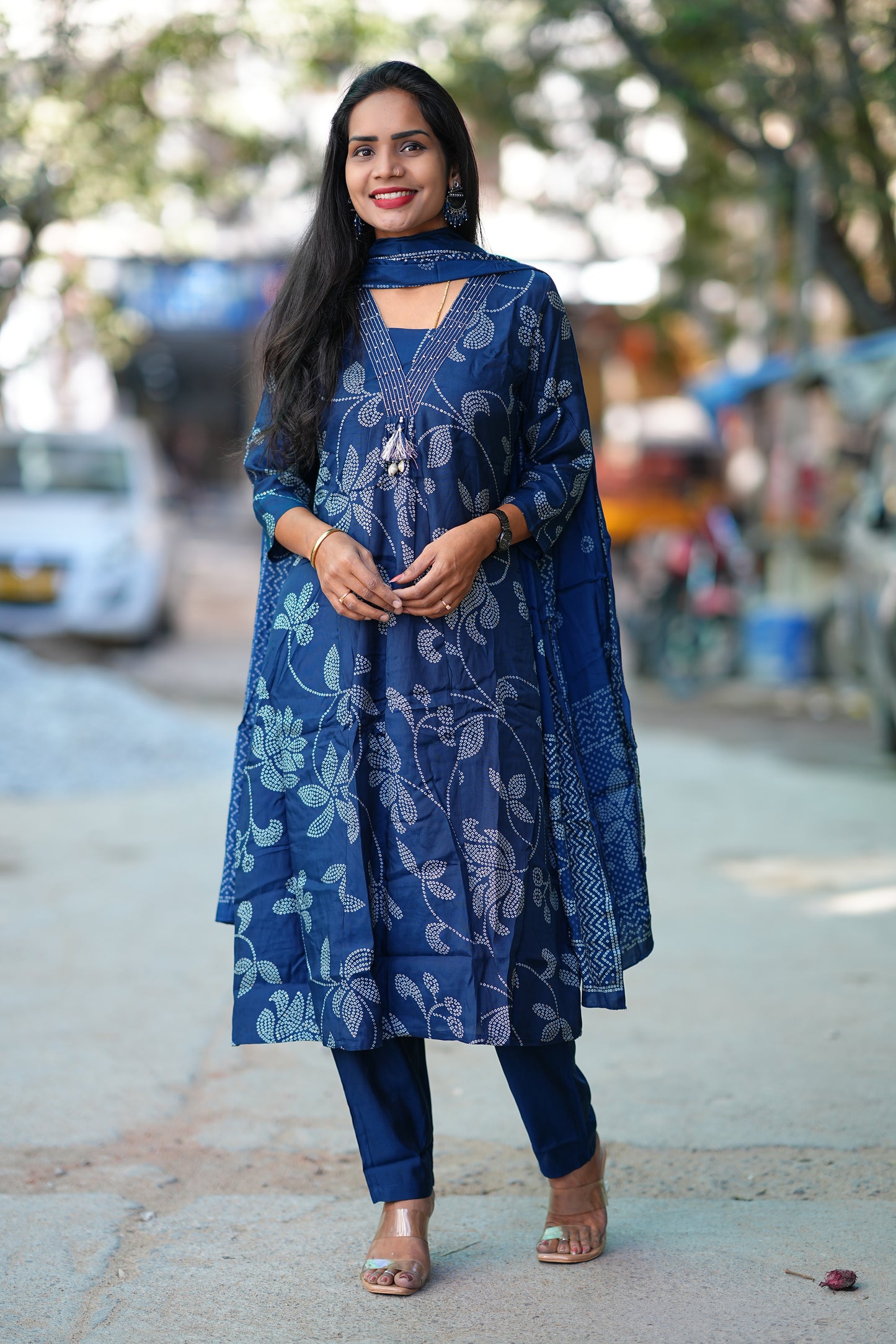 Blue Color Pure Viscose Fabric Anarkali 3 Piece Set