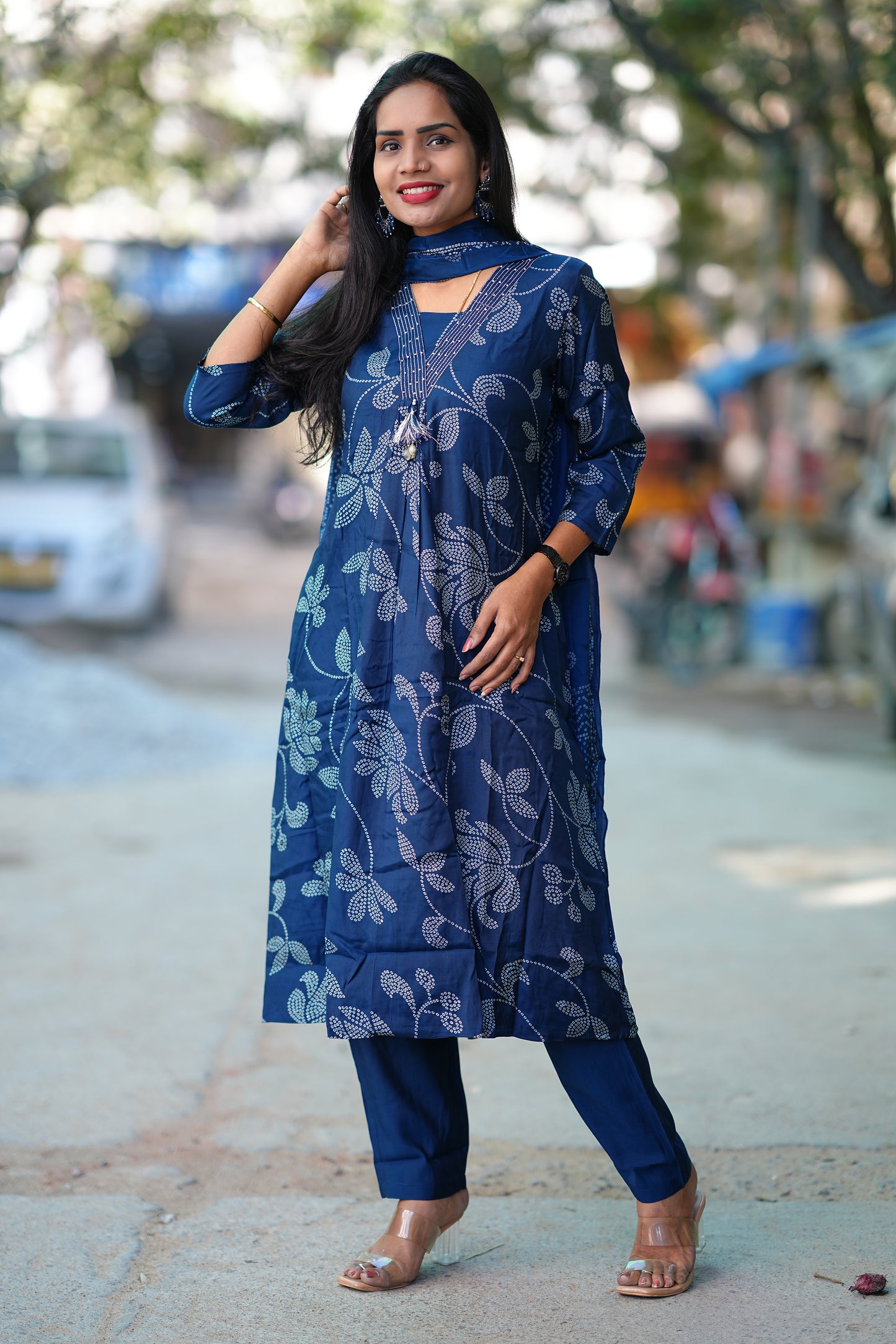 Blue Color Pure Viscose Fabric Anarkali 3 Piece Set