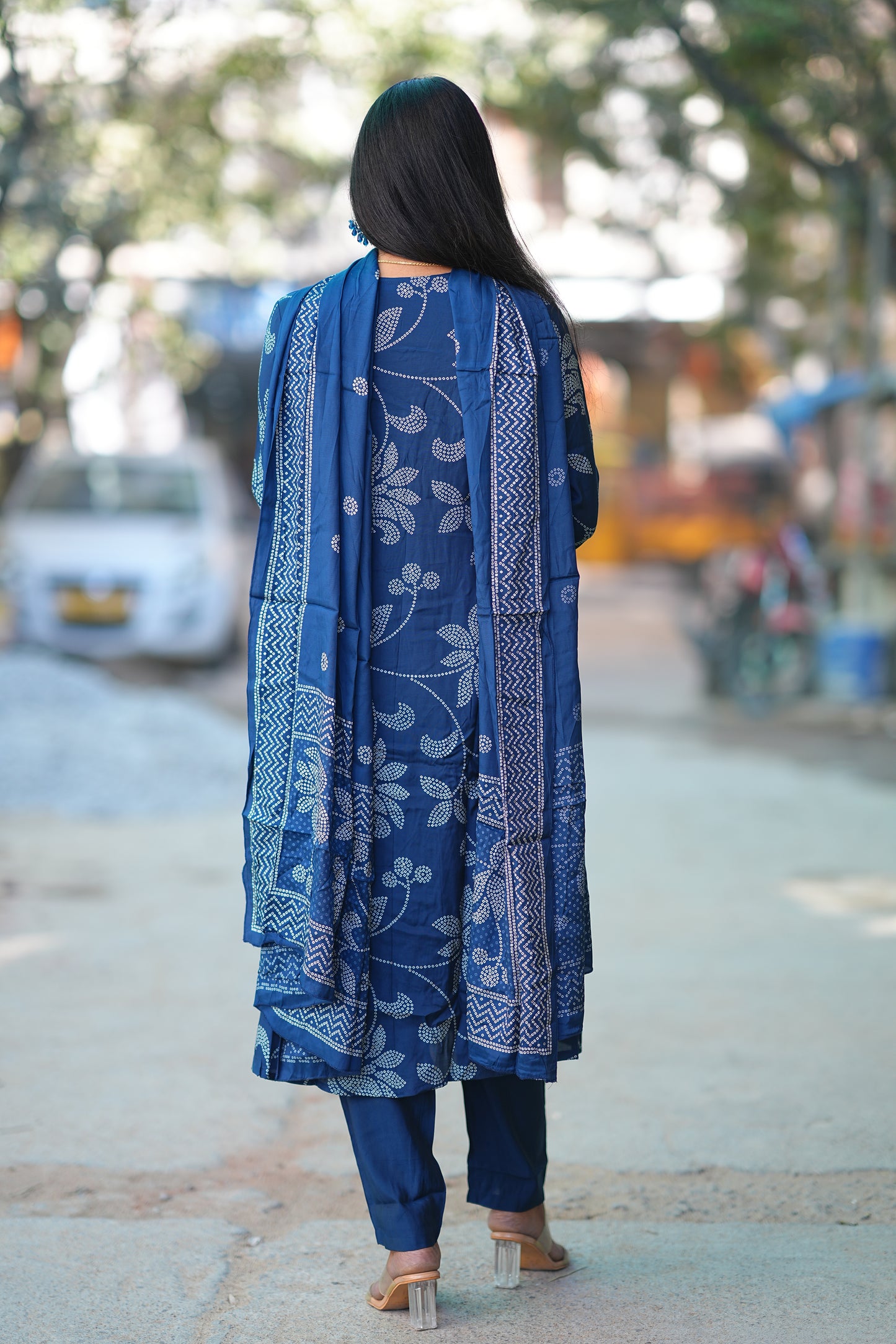 Blue Color Pure Viscose Fabric Anarkali 3 Piece Set